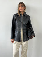 Italian Leather Double Zip Waisted Leather Jacket - M - SYLK