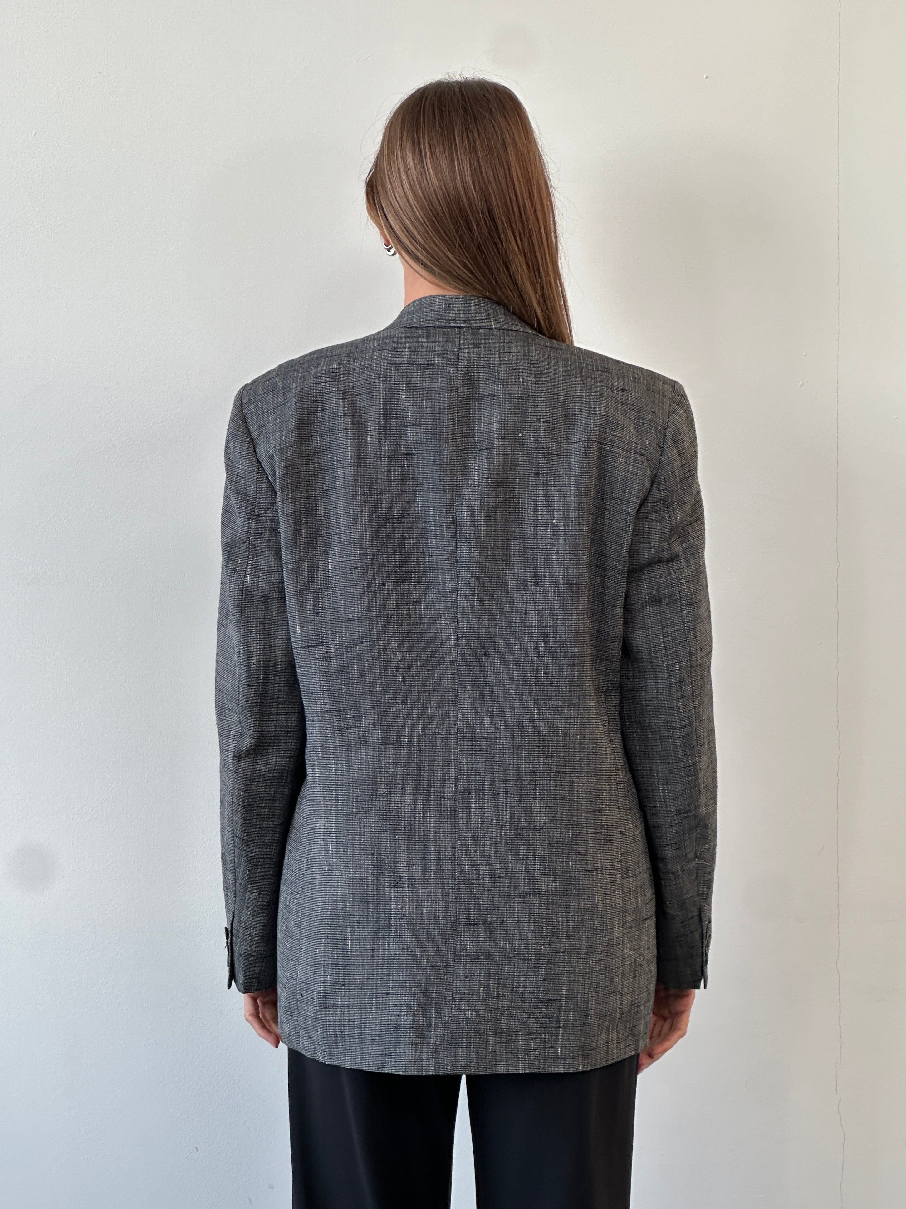Yves Saint Laurent mens blazer, 1980s double-breasted design in navy, tailored fit, size 38R/M, classic vintage style.