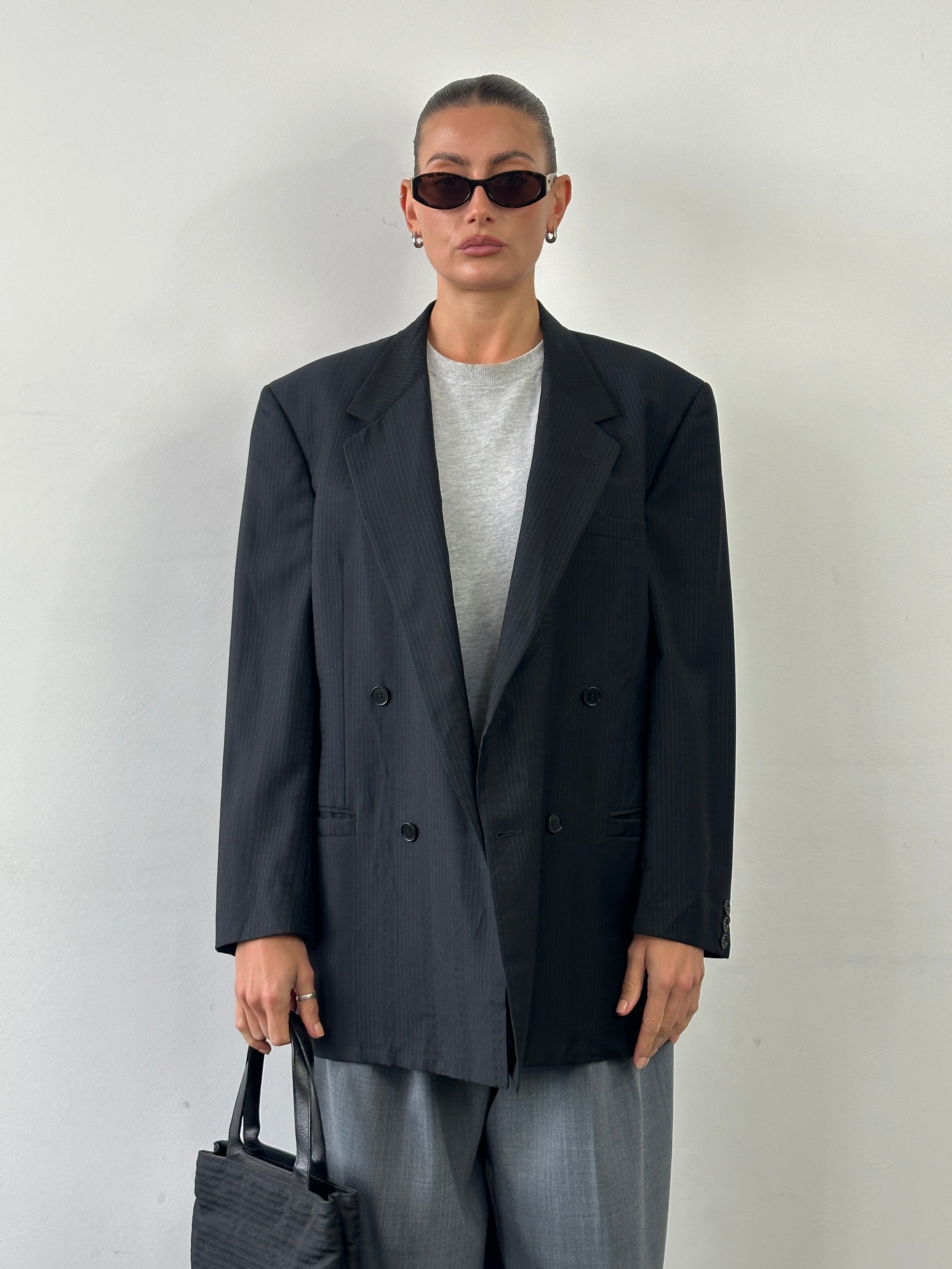 Versace Classic V2 90s pure wool double-breasted blazer in size 40R/L, featuring a tailored fit and elegant design.