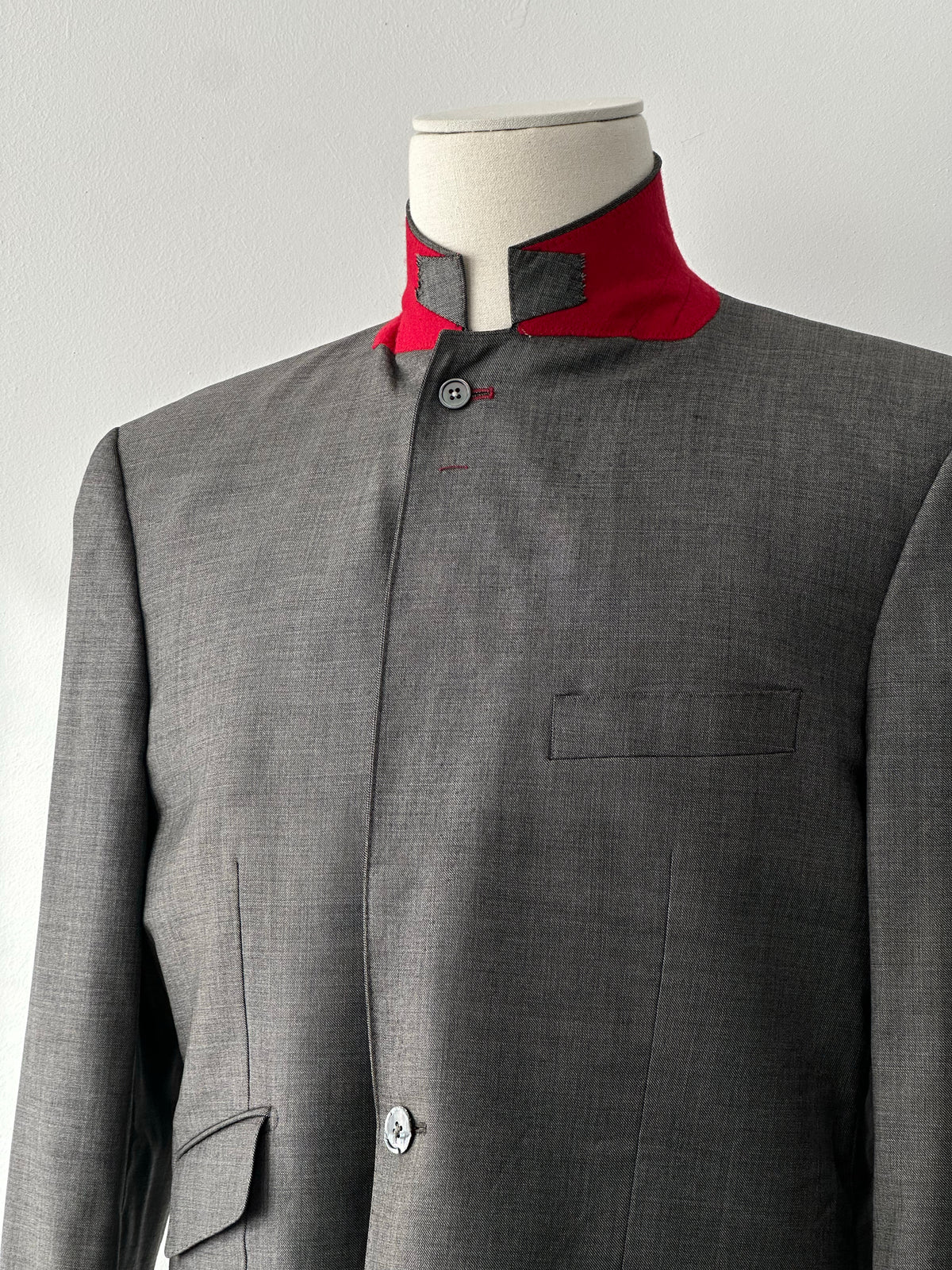 Loro Piana 1990s Pure Wool High Neck Contrast Collar Blazer - 40R