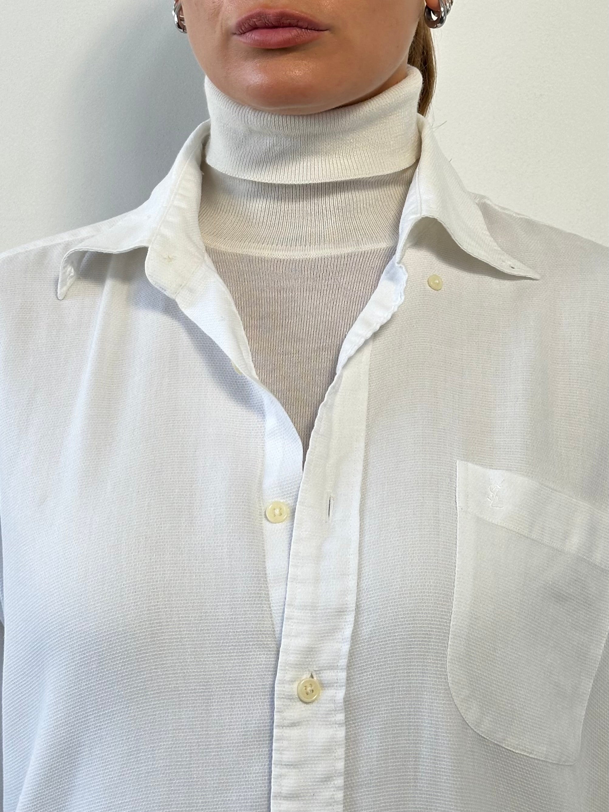 Yves Saint Laurent Pour Homme cotton logo shirt in size M/L, featuring a classic design with the YSL logo on the front.