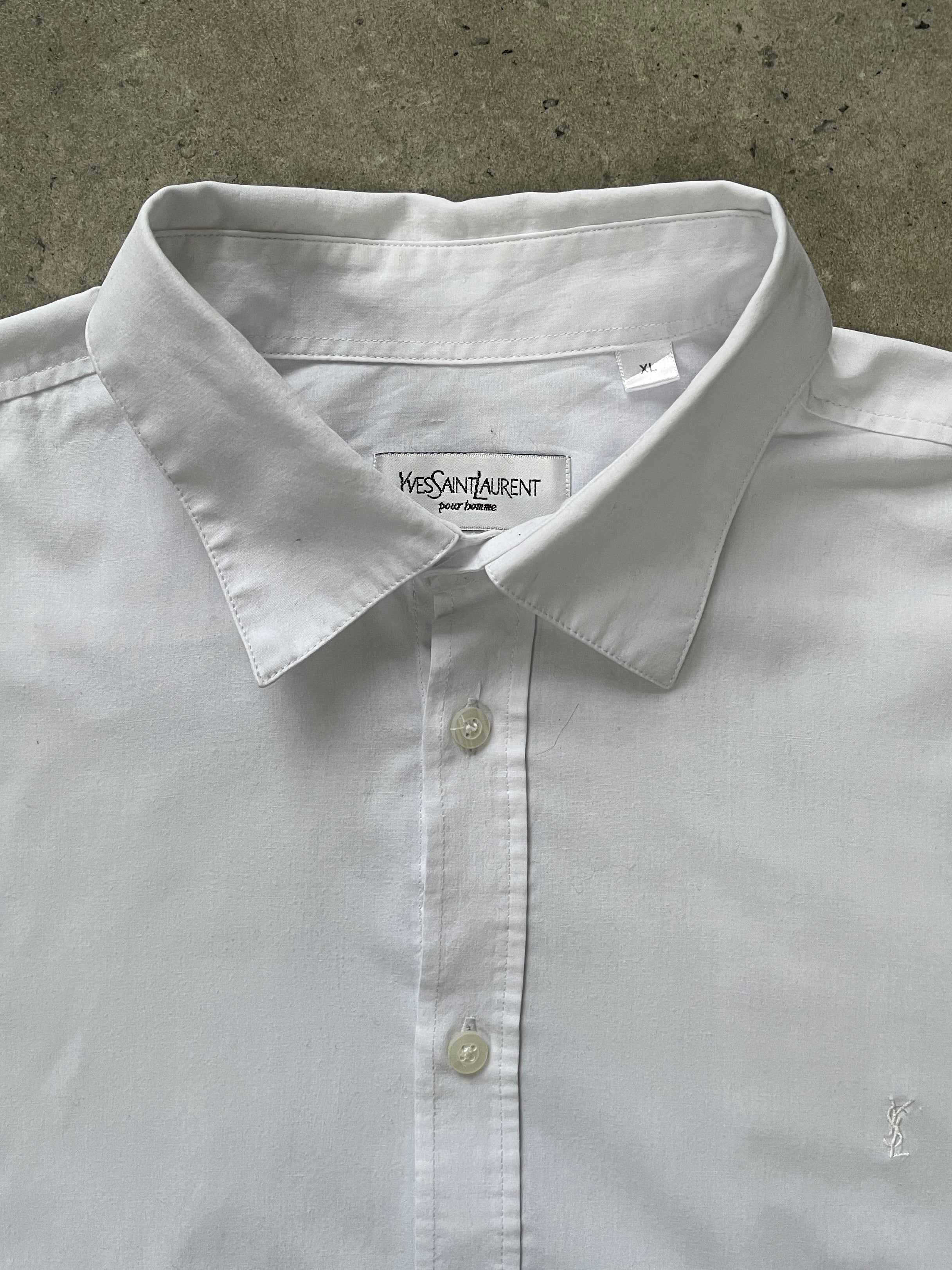 Yves Saint Laurent Pour Homme cotton shirt in size L/XL, featuring a classic design with a collar and button-front.