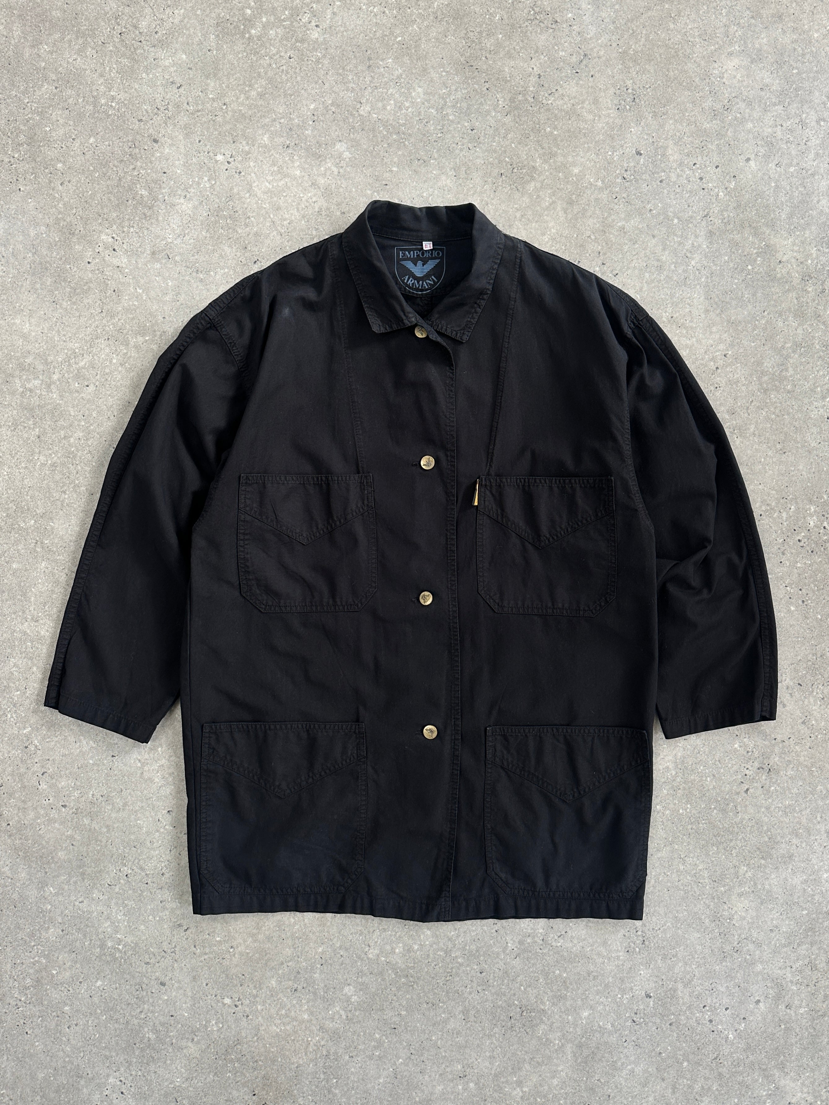 Emporio Armani cotton utility logo jacket in size L, featuring a stylish design with a front logo and functional pockets.