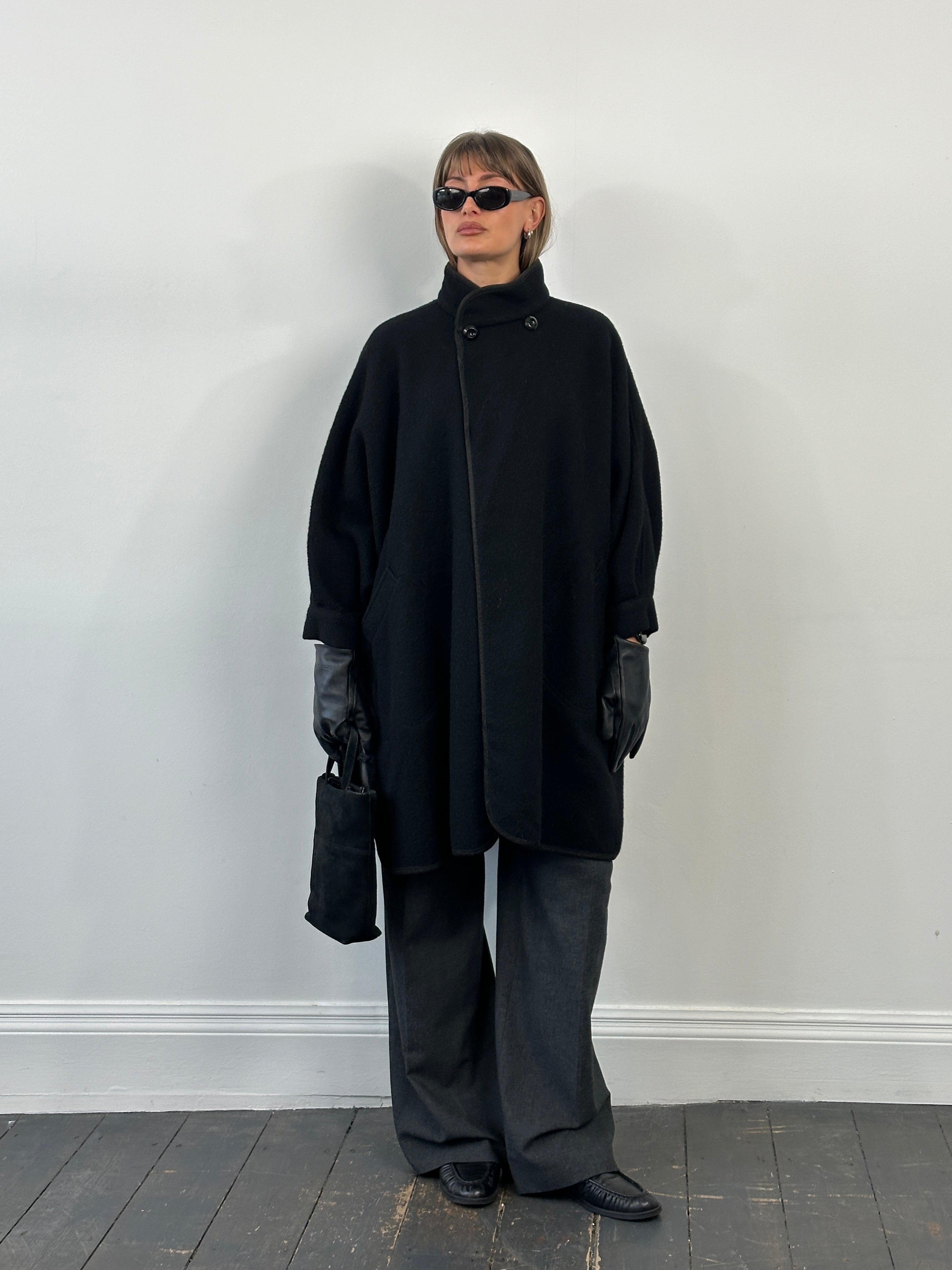 Vinatge 1990s High Neck Wool Cape Coat - L/XL - SYLK