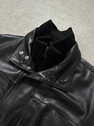 Italian Vintage 1990s Funnel Neck Leather Trench Coat - XL - SYLK