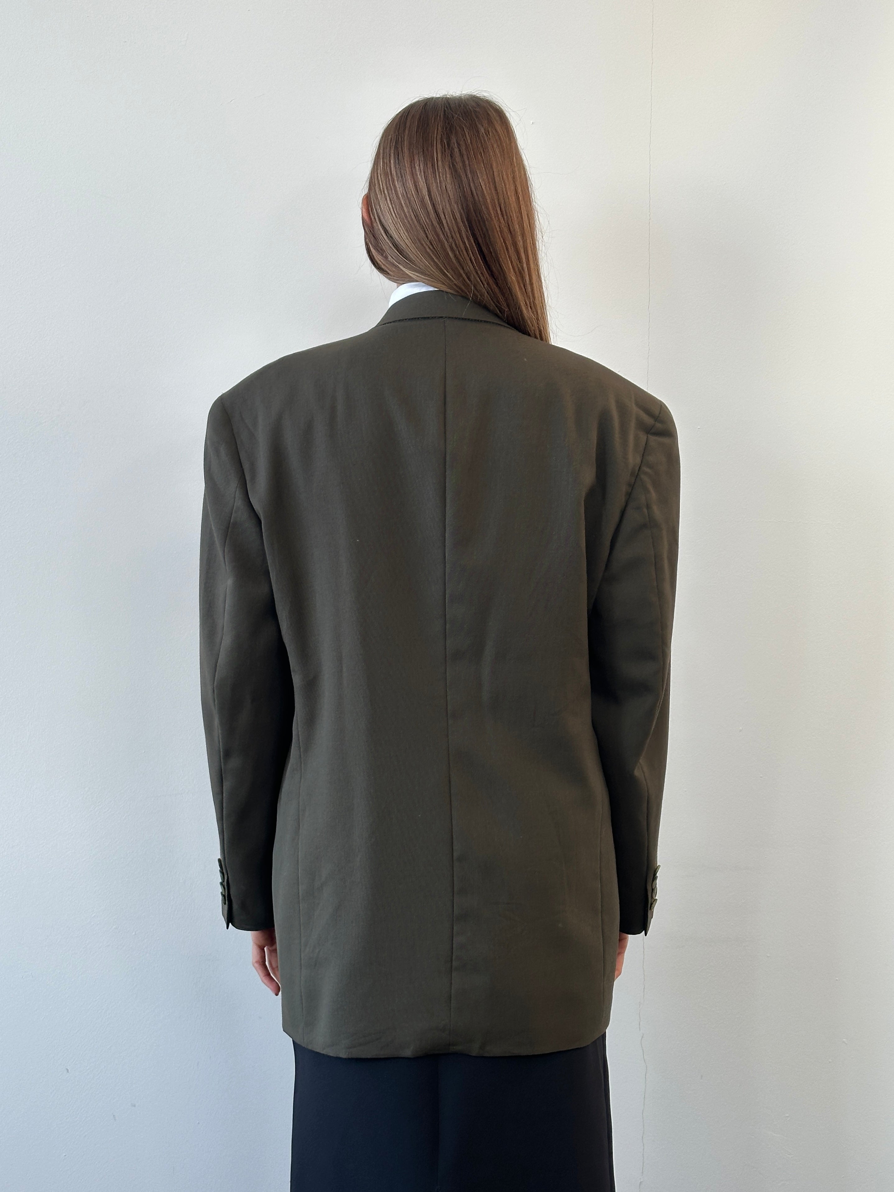 Christian Dior Monsieur 1980s pure wool double-breasted blazer, size 41R/XL, in classic tailored style with notch lapels and front buttons.