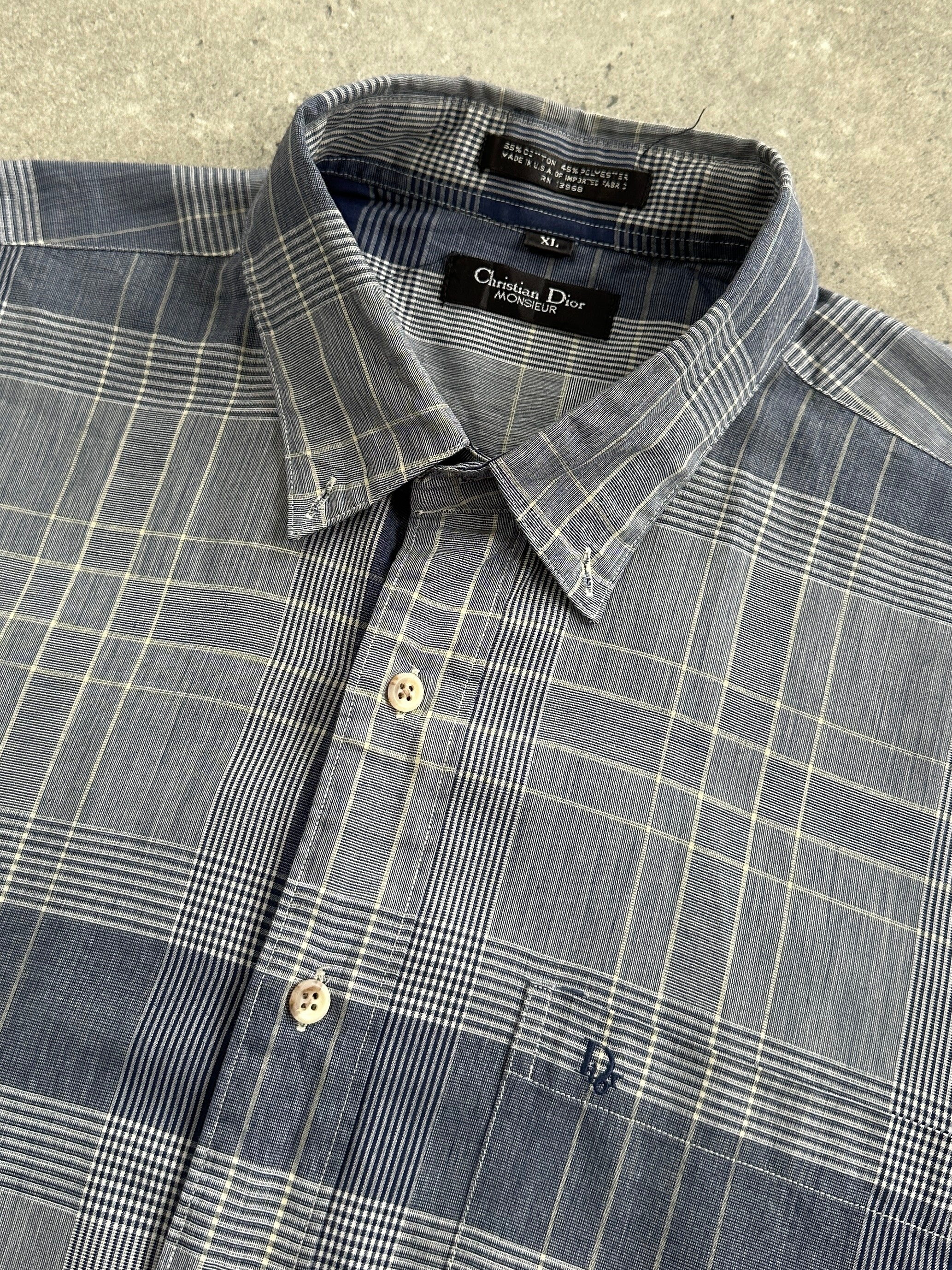 Christian Dior Monsieur check cotton shirt in XL, featuring a classic plaid pattern and button-down collar.