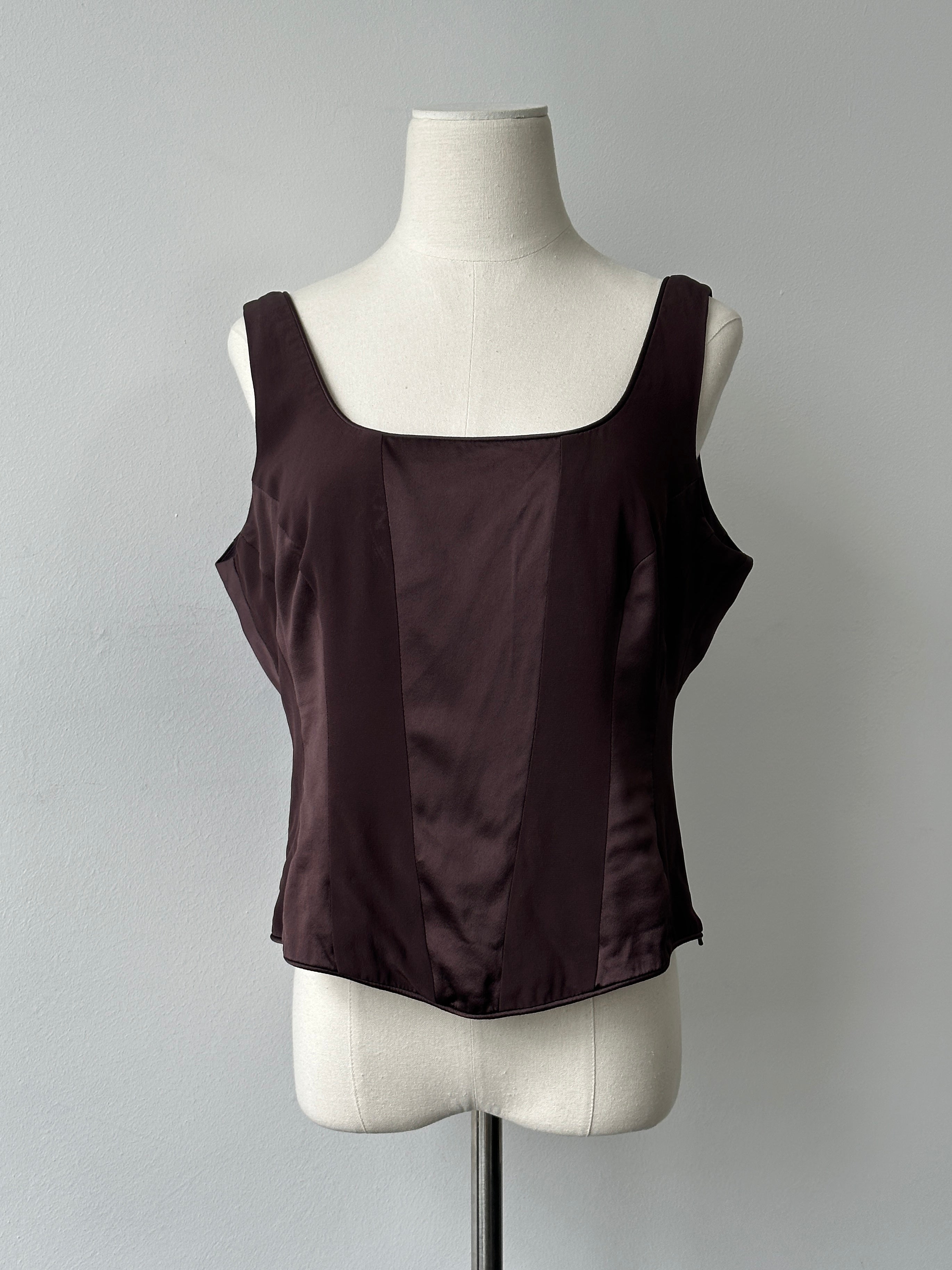 Vintage 1990s Panelled Sleeveless Satin Top - L