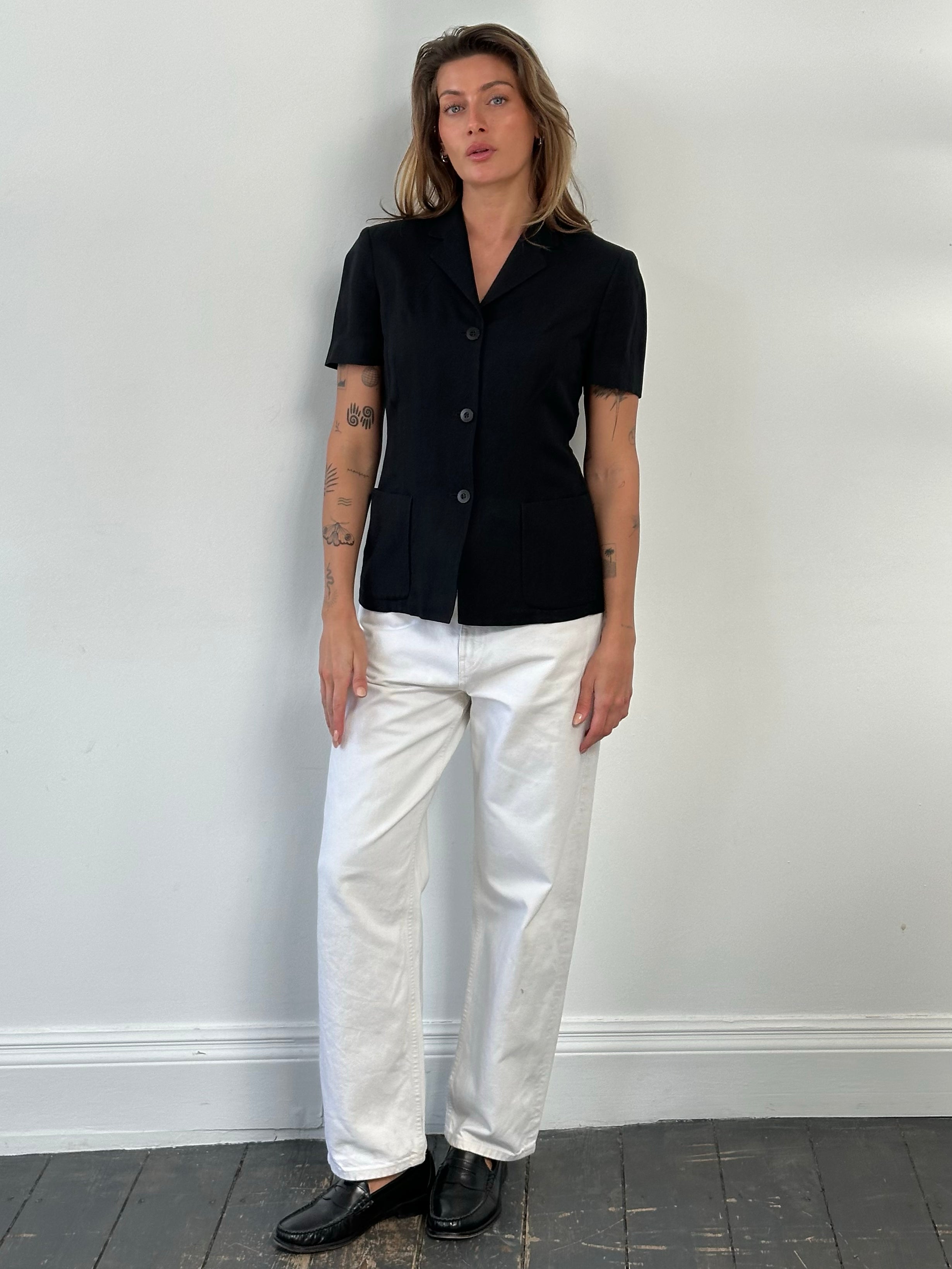 Marella 1990s Linen Short Sleeve Fitted Blazer - M