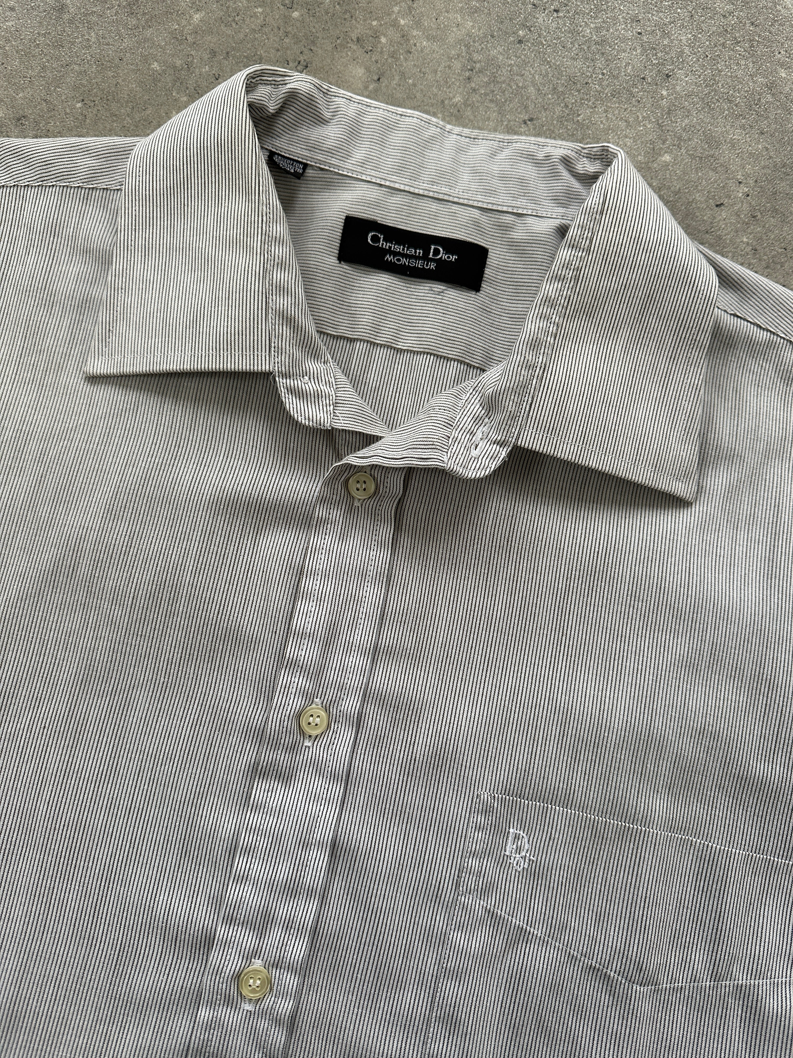 Christian Dior stripe cotton logo shirt in size XL, featuring a classic design with the Dior brand logo and bold stripe pattern.