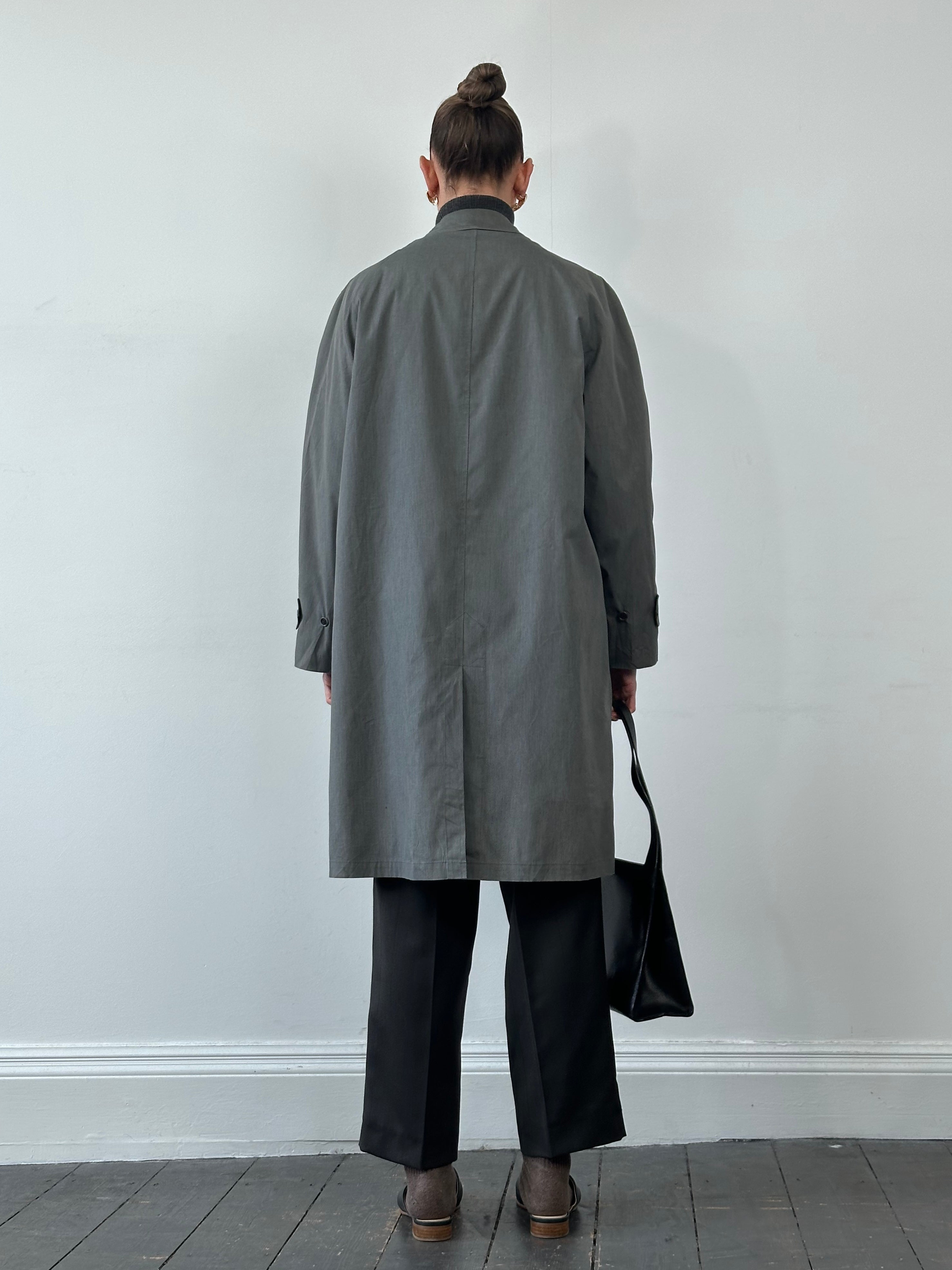 London Fog XL trench coat with concealed placket, classic beige color, tailored fit, and double-breasted design.