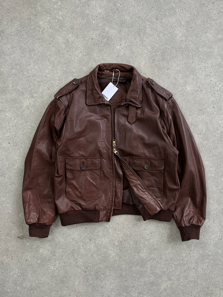 Vintage Double Zip Leather Bomber Jacket - XL - SYLK