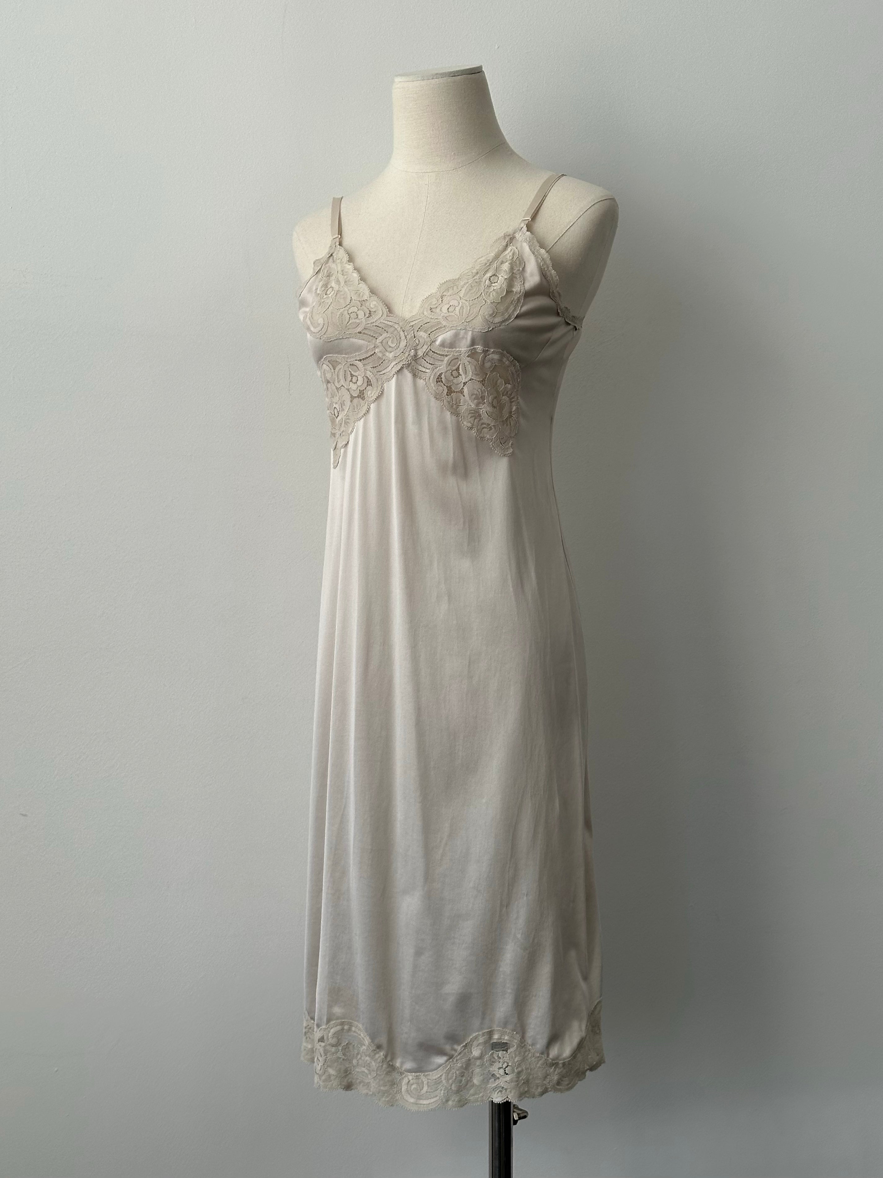 Vintage 1990s Satin Lace Midi Slip Dress - S