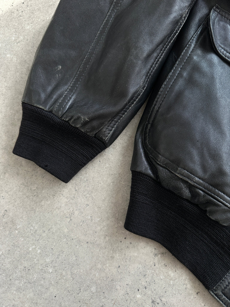Vintage Leather Bomber Jacket - M - SYLK