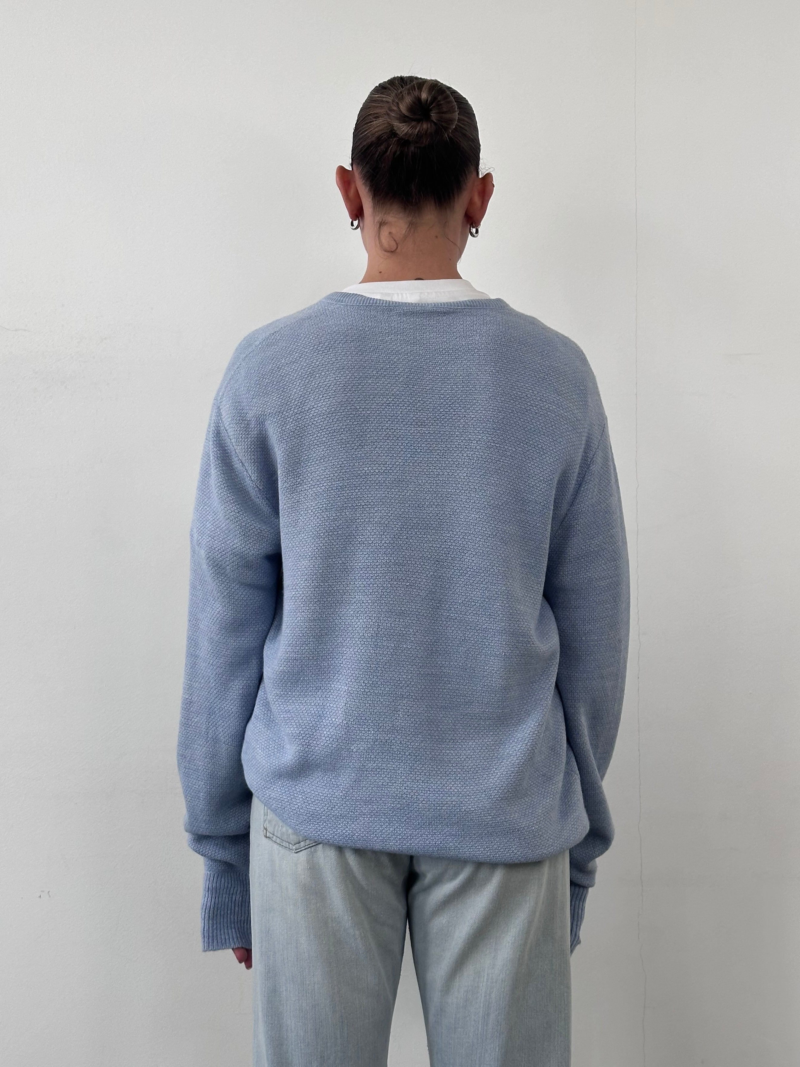 Christian Dior Monsieur V-neck logo knitted jumper in size L/XL, featuring a stylish V-neck and brand logo on the chest.