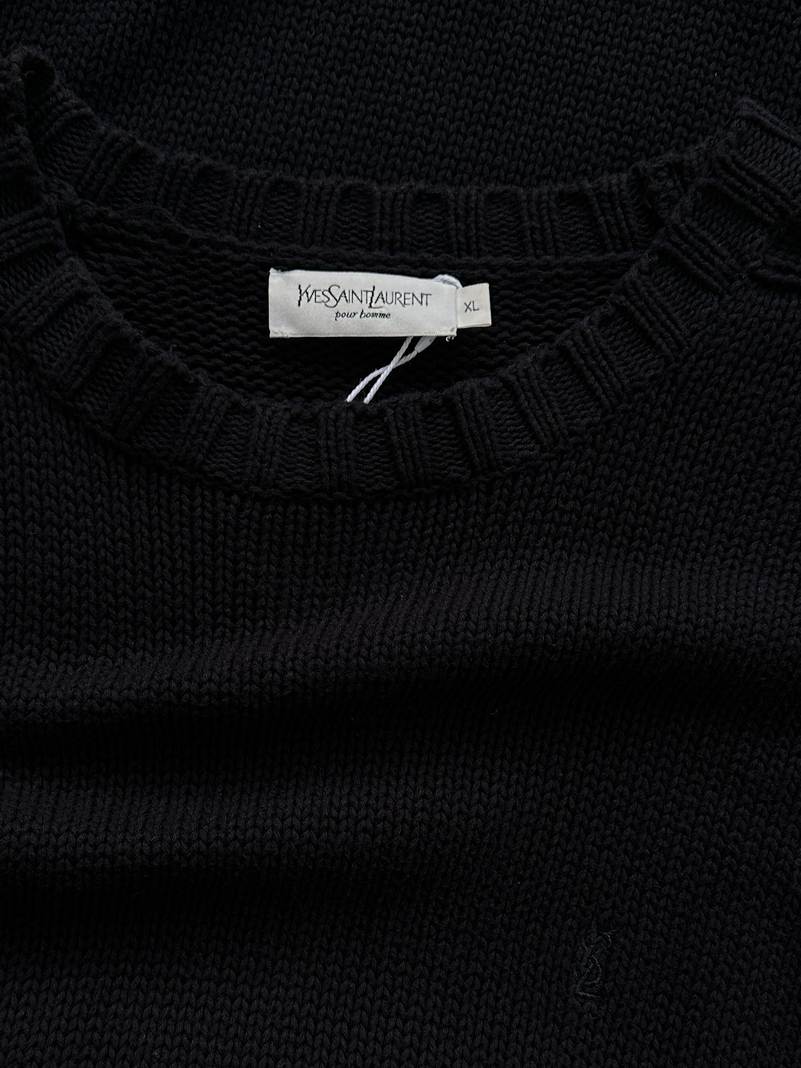 Yves Saint Laurent knitted cotton logo jumper in XL/XXL, featuring the iconic YSL logo on a stylish knit fabric.