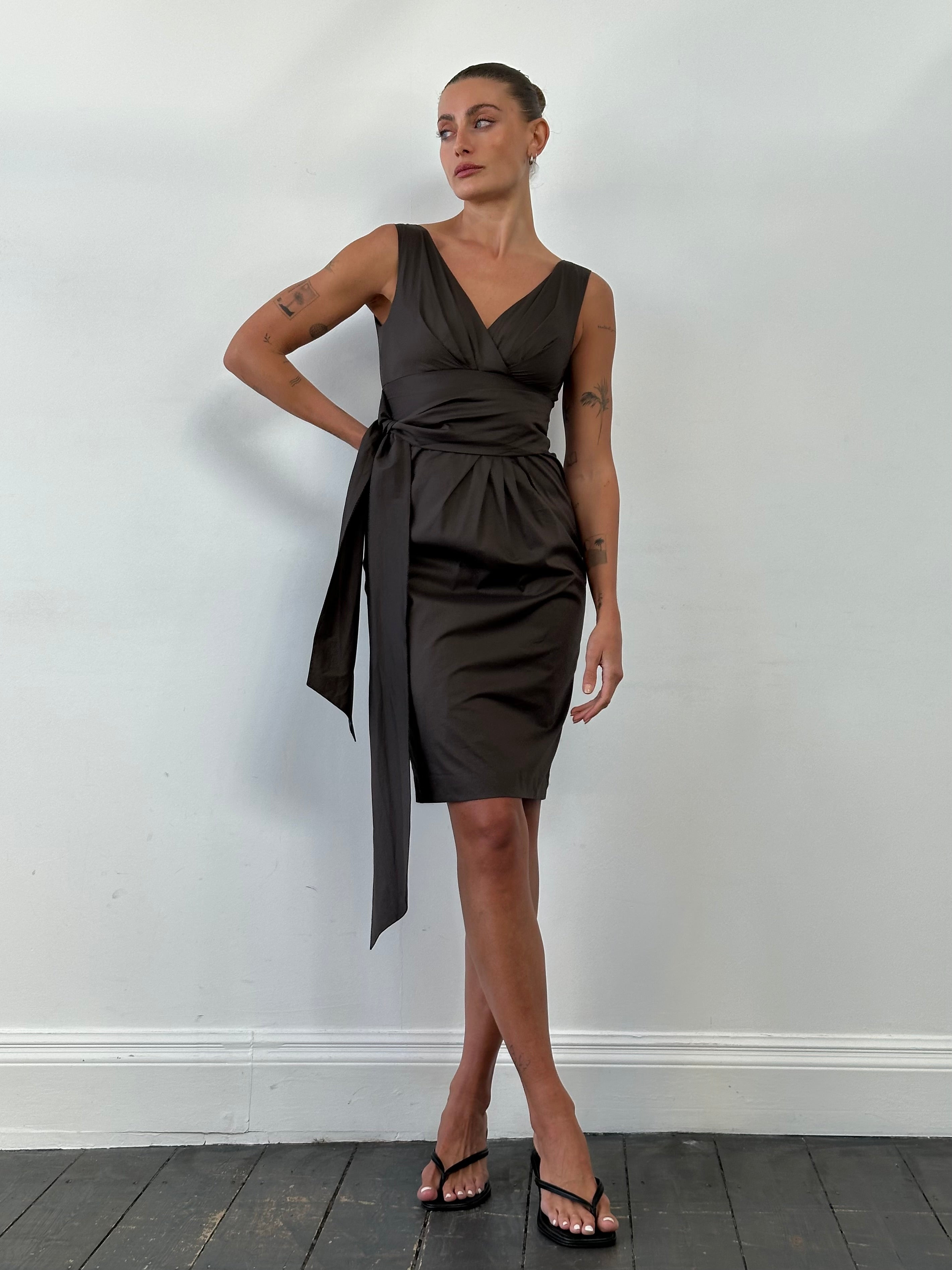 Max Mara Cotton Pleated Wrap Midi Dress - XS - SYLK