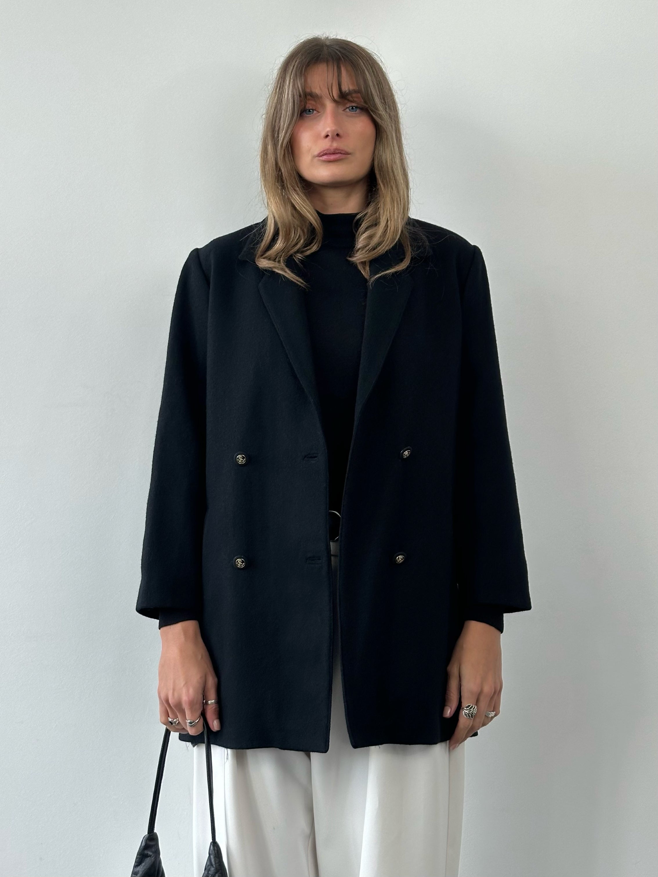 Christian Dior brushed wool double-breasted blazer in size L, featuring bespoke tailoring and classic button details.