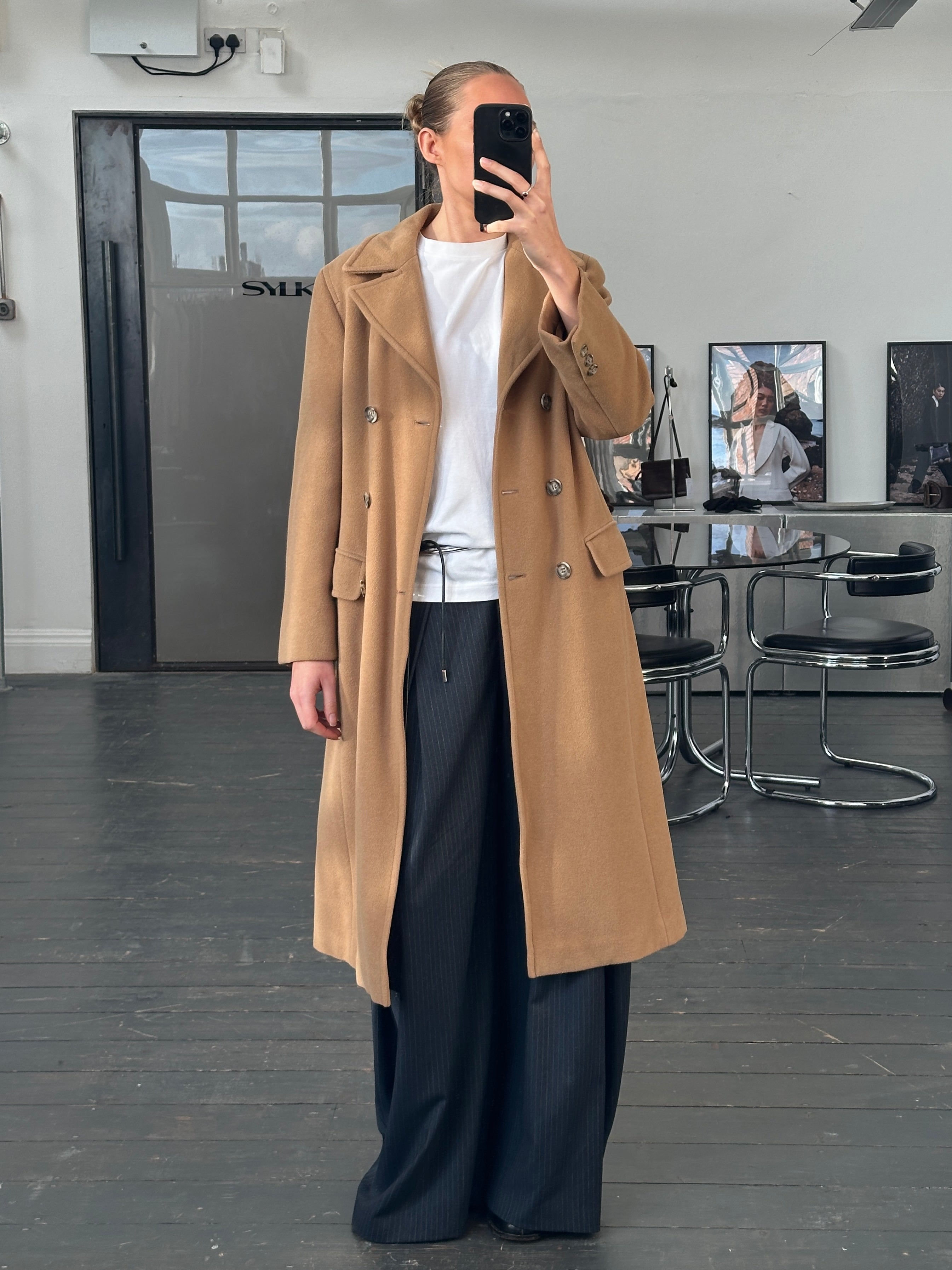 Marella 1990s virgin wool double-breasted coat in size M, stylish vintage winter outerwear with classic lapels and button details.