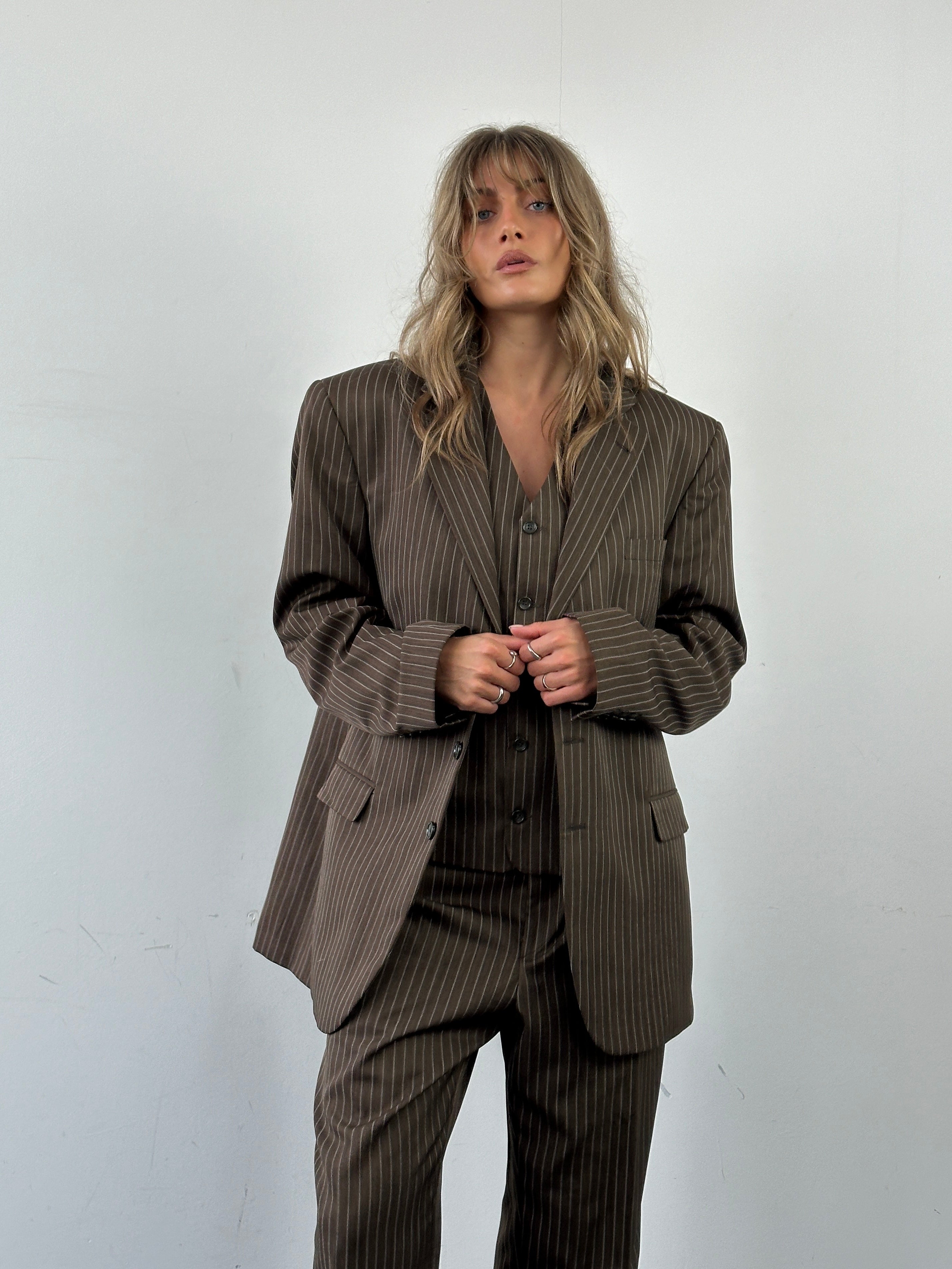 Italian Vintage Stripe Wool Three Piece Suit - XL/W32 - SYLK