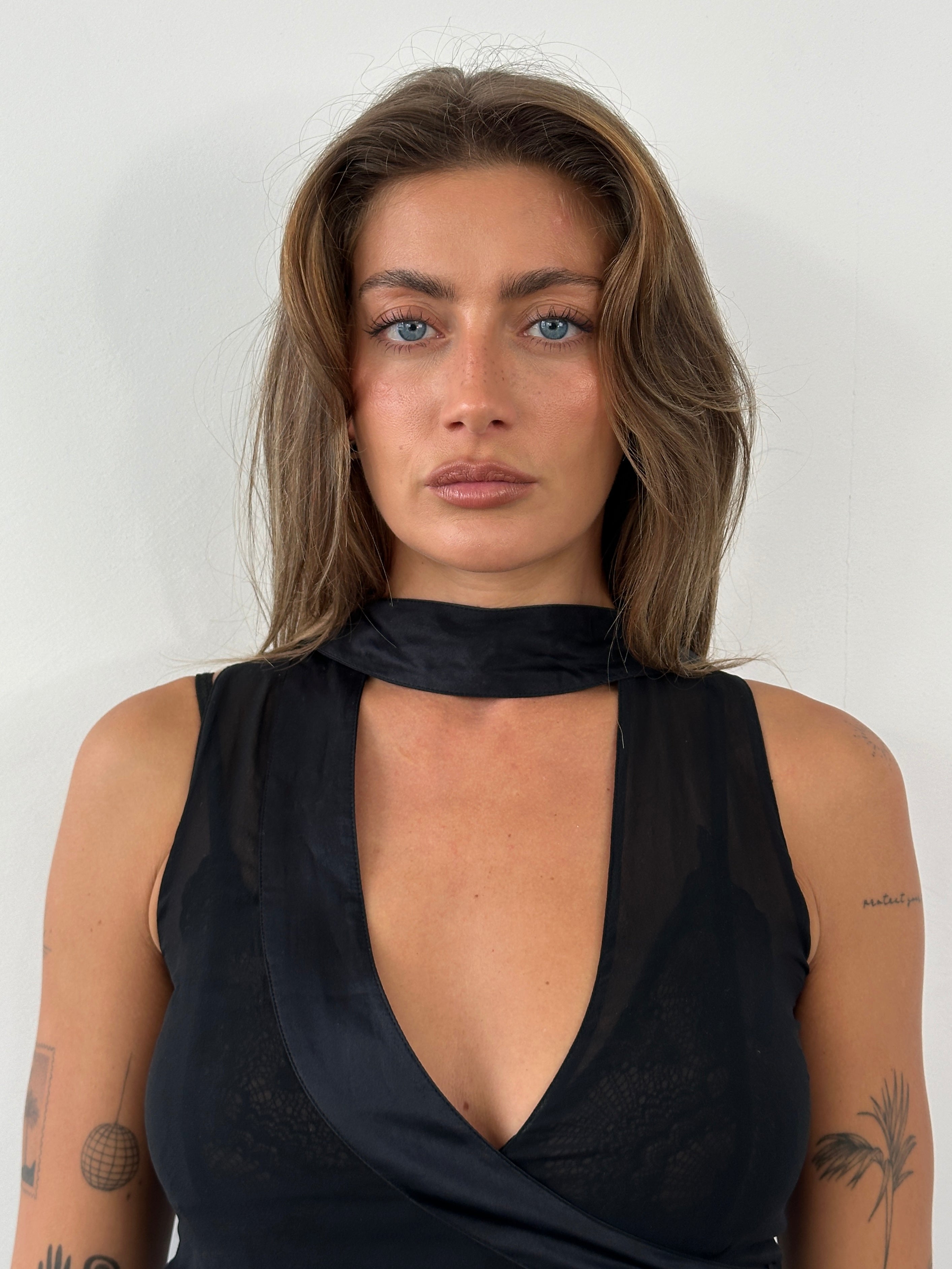 Emporio Armani 2003 silk sheer scarf top tank top in size S, featuring lightweight silk fabric and elegant design.