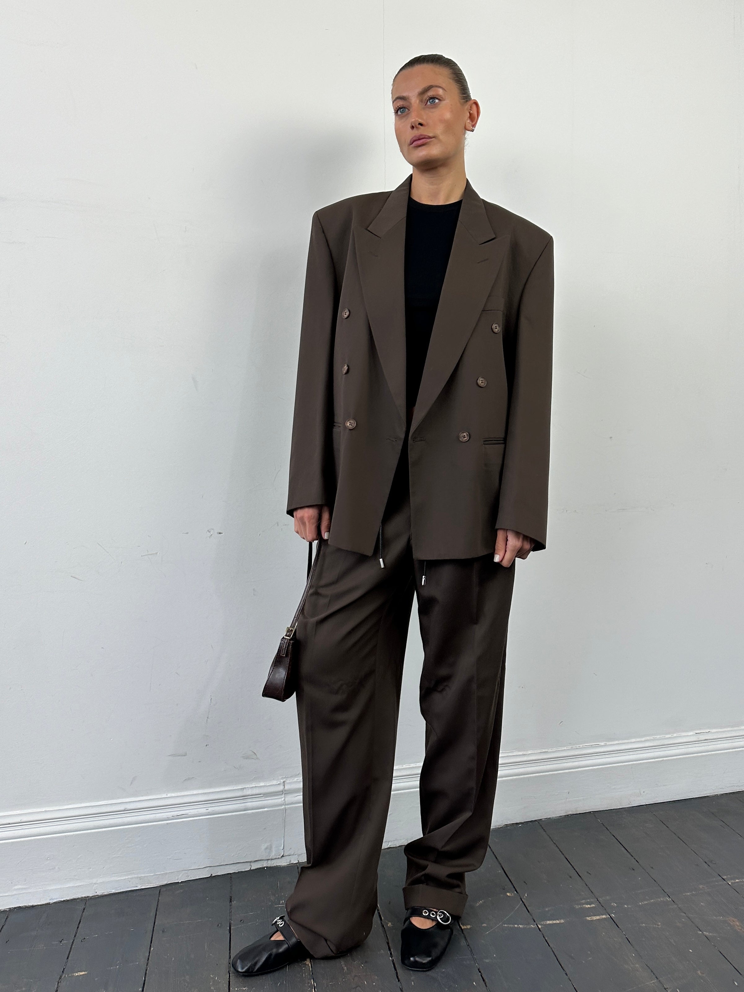 Vintage double-breasted jumpsuit, size 40R/W32, tailored fit with classic lapels and structured design, vintage style clothing