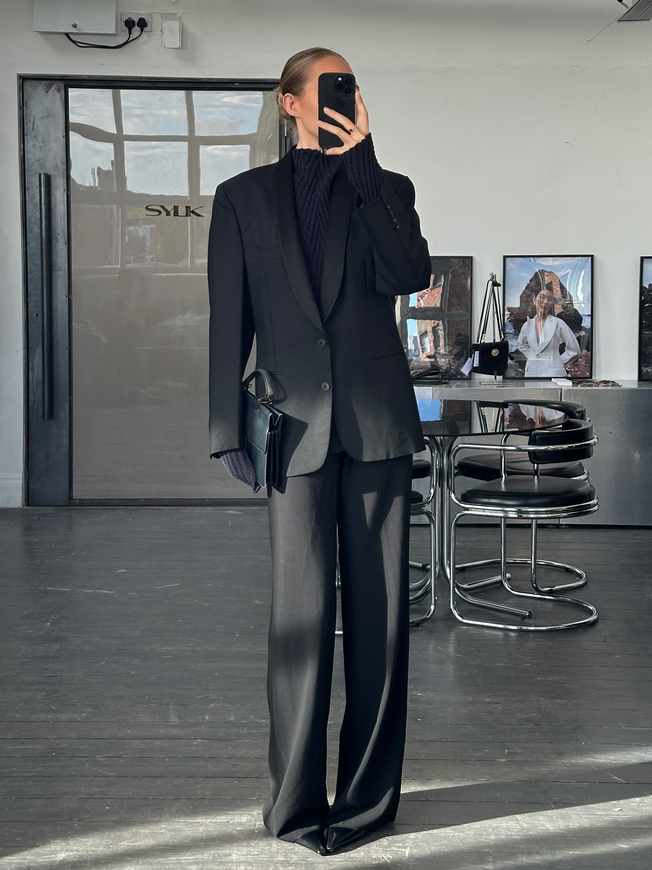Christian Dior Monsieur 1980s wool mohair tuxedo blazer, size 38R/M, tailored fit with classic black design, detailed lapels and buttons.