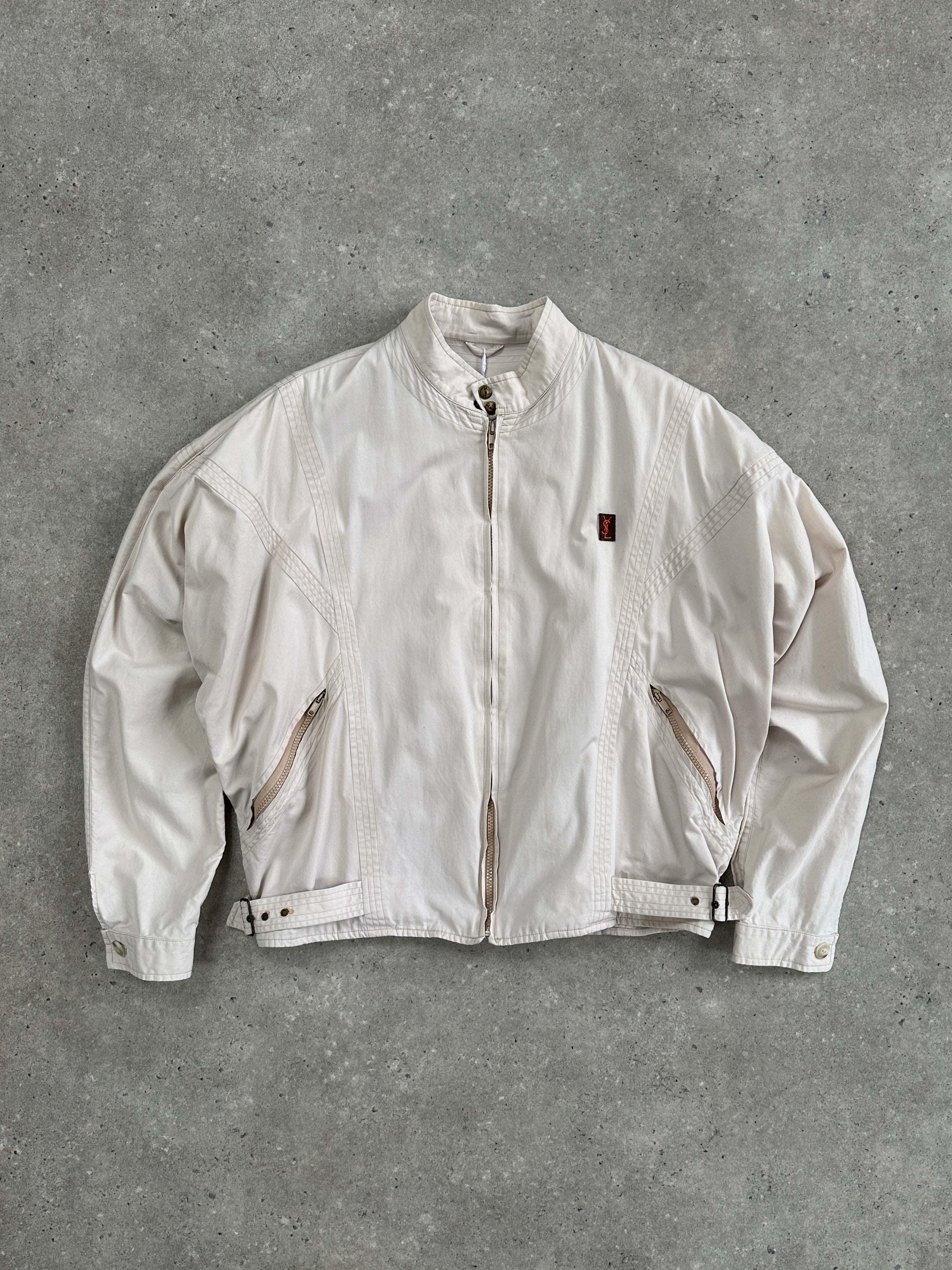 Yves Saint Laurent 70s Logo Bomber Jacket in size M/L, featuring classic design and logo embroidery on the front.
