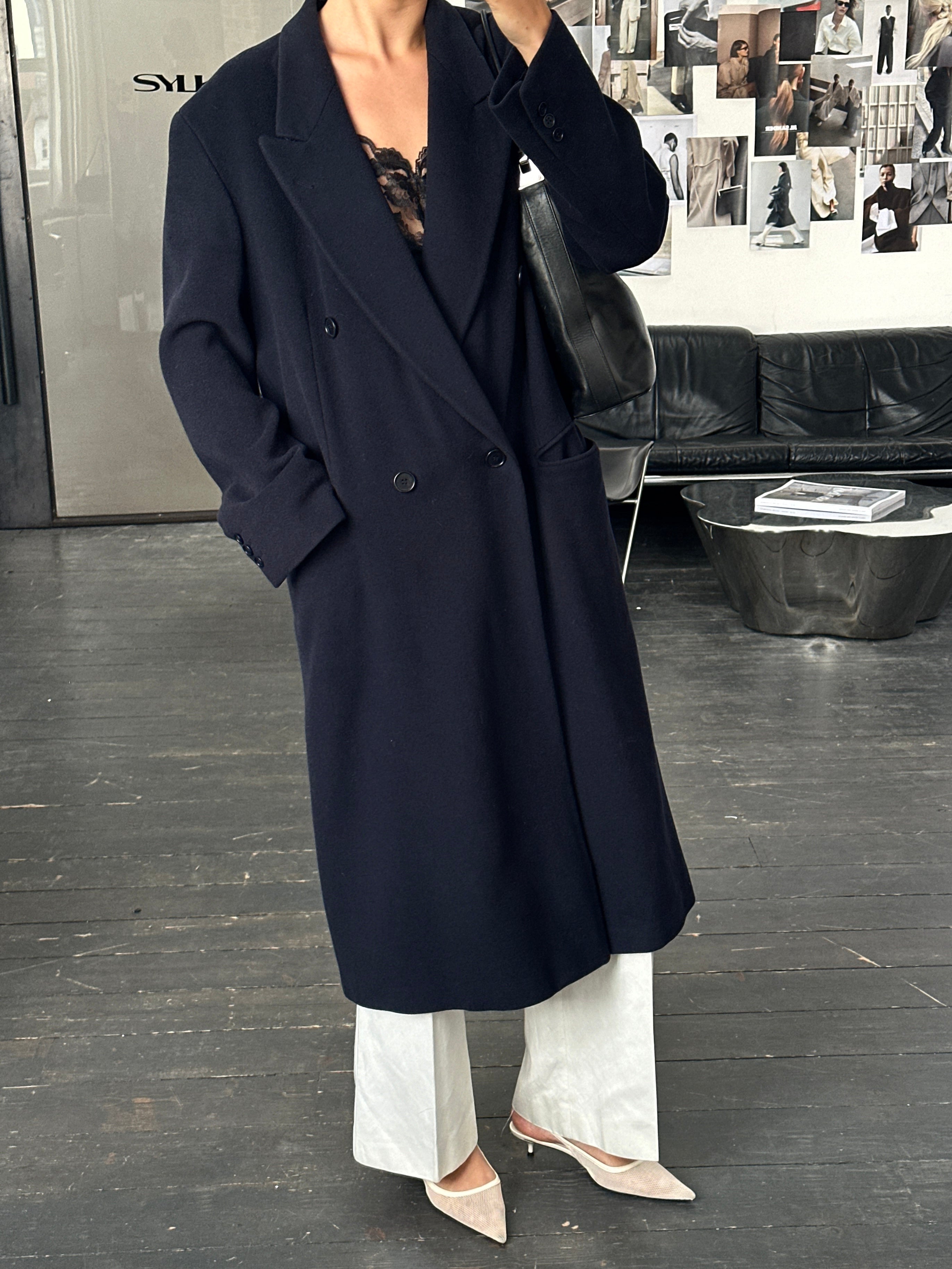 Emporio Armani 1990s wool and cashmere double-breasted coat in size L/XL, stylish and warm outerwear with classic design.