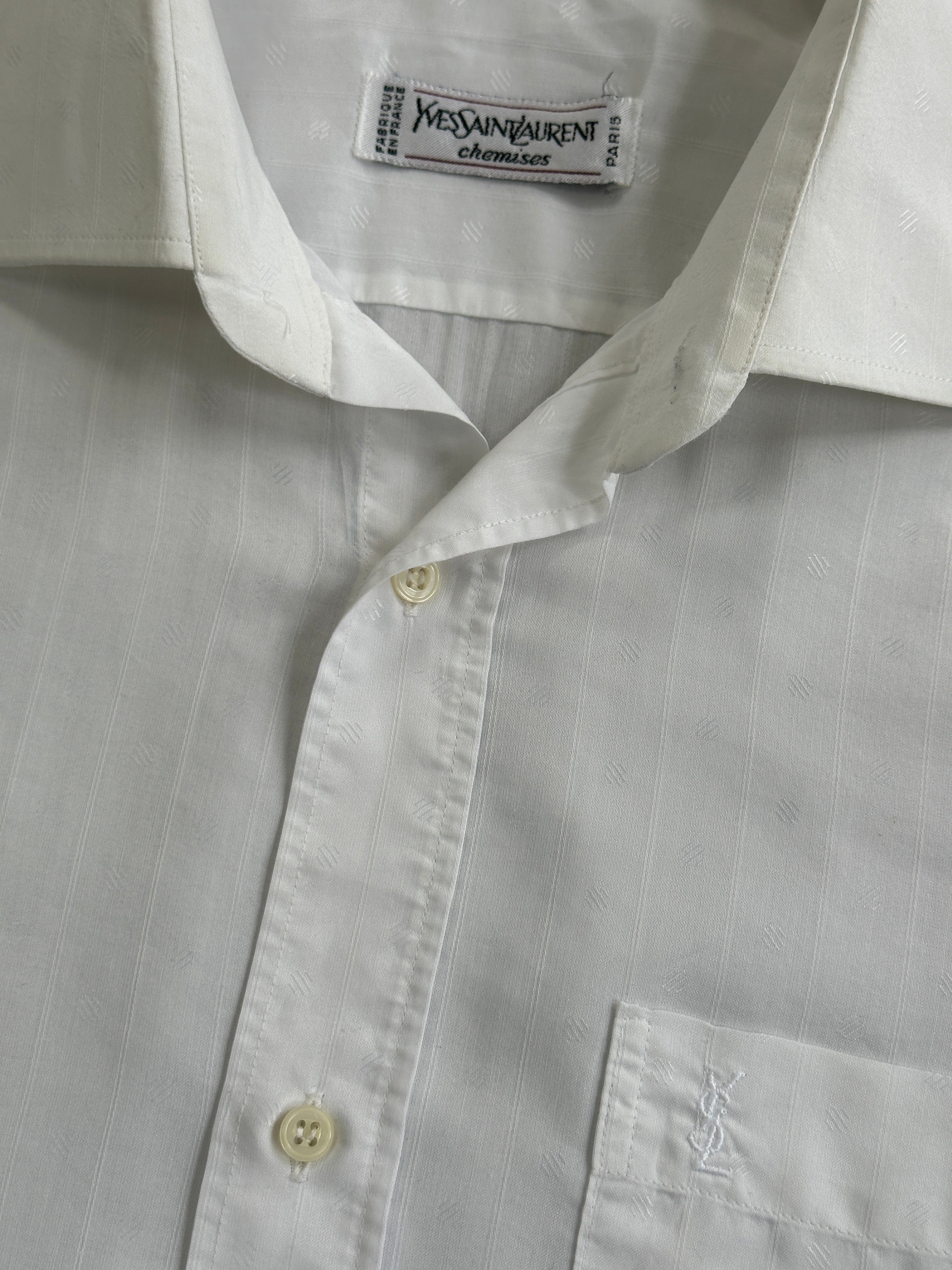 Yves Saint Laurent 1990s cotton logo shirt, men's M/L, featuring classic design with YSL branding and a relaxed fit.
