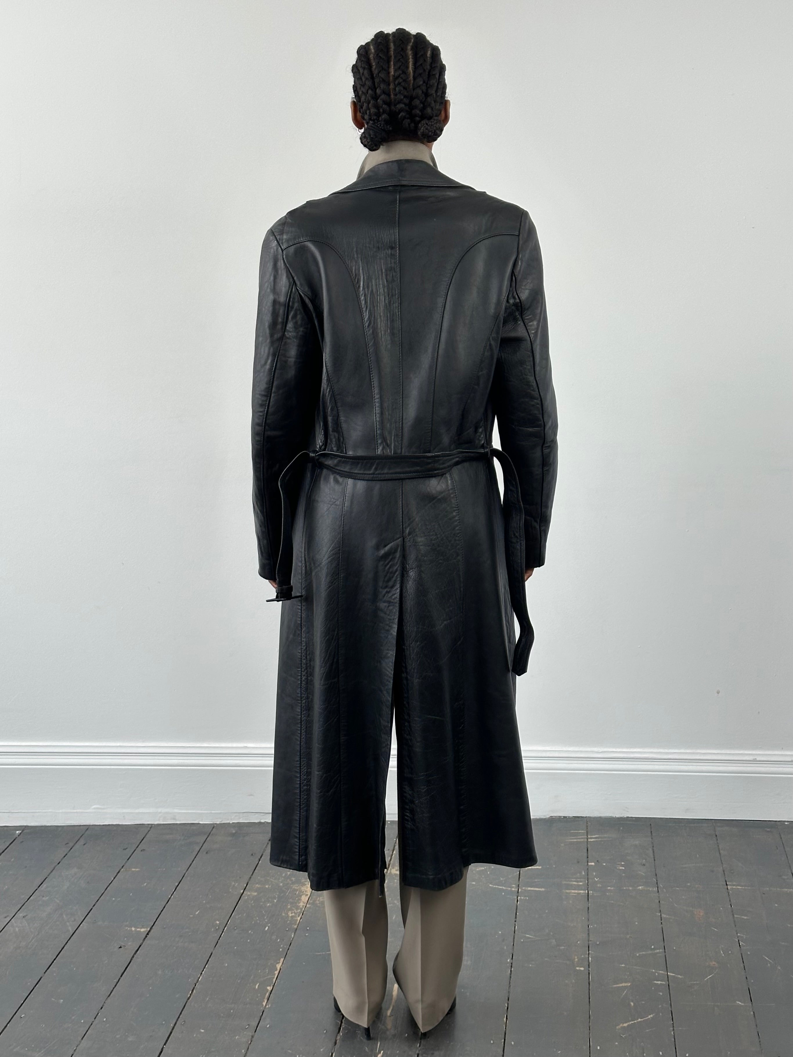 Vintage 1990s Leather Belted Trench Coat - S/M - SYLK
