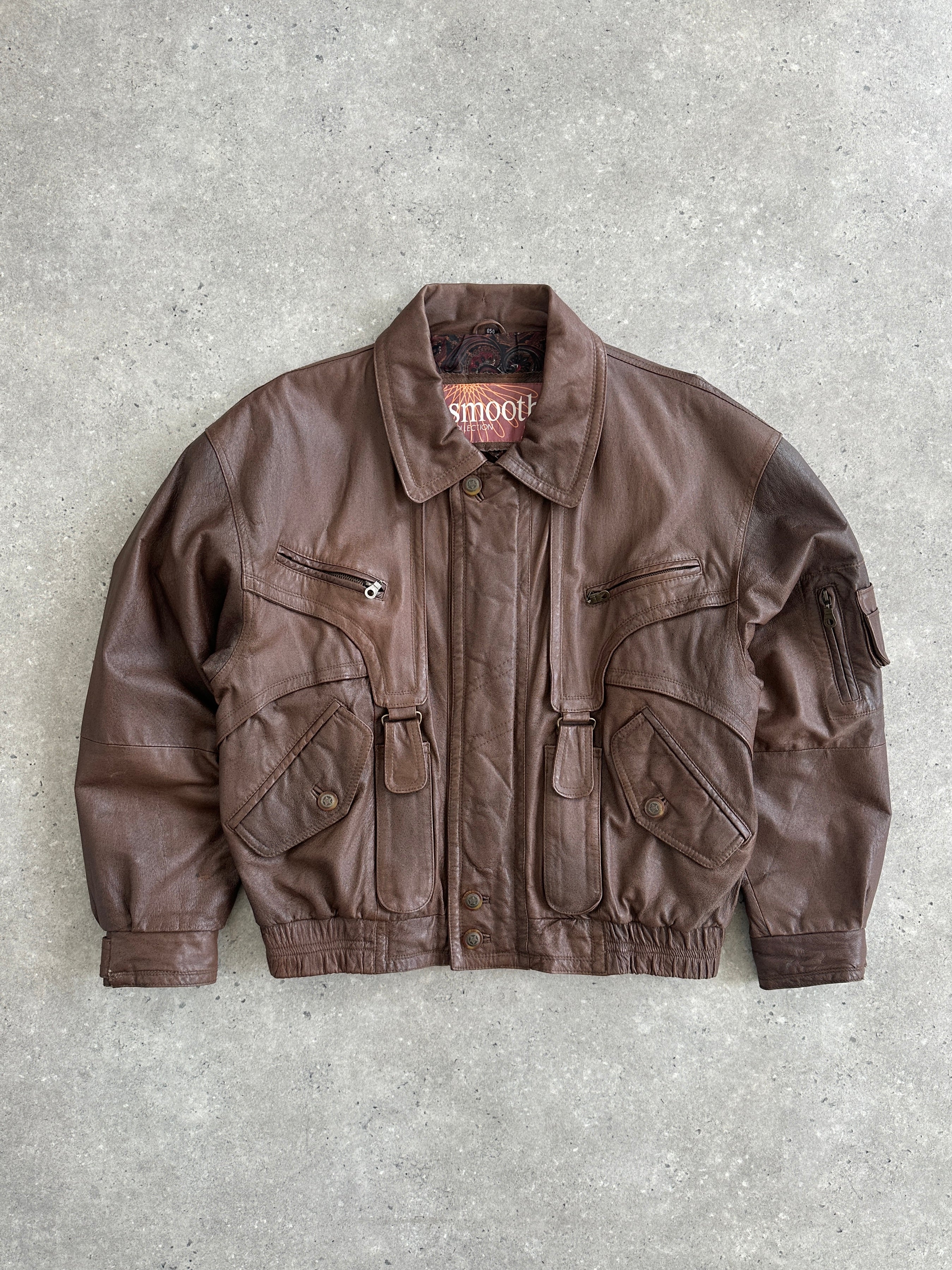 Vintage 1980s Leather Bomber Jacket - L/XL - SYLK