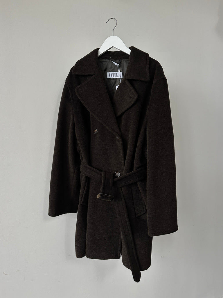 Marella Wool Mohair Double Breasted Belted Coat - L/XL - SYLK