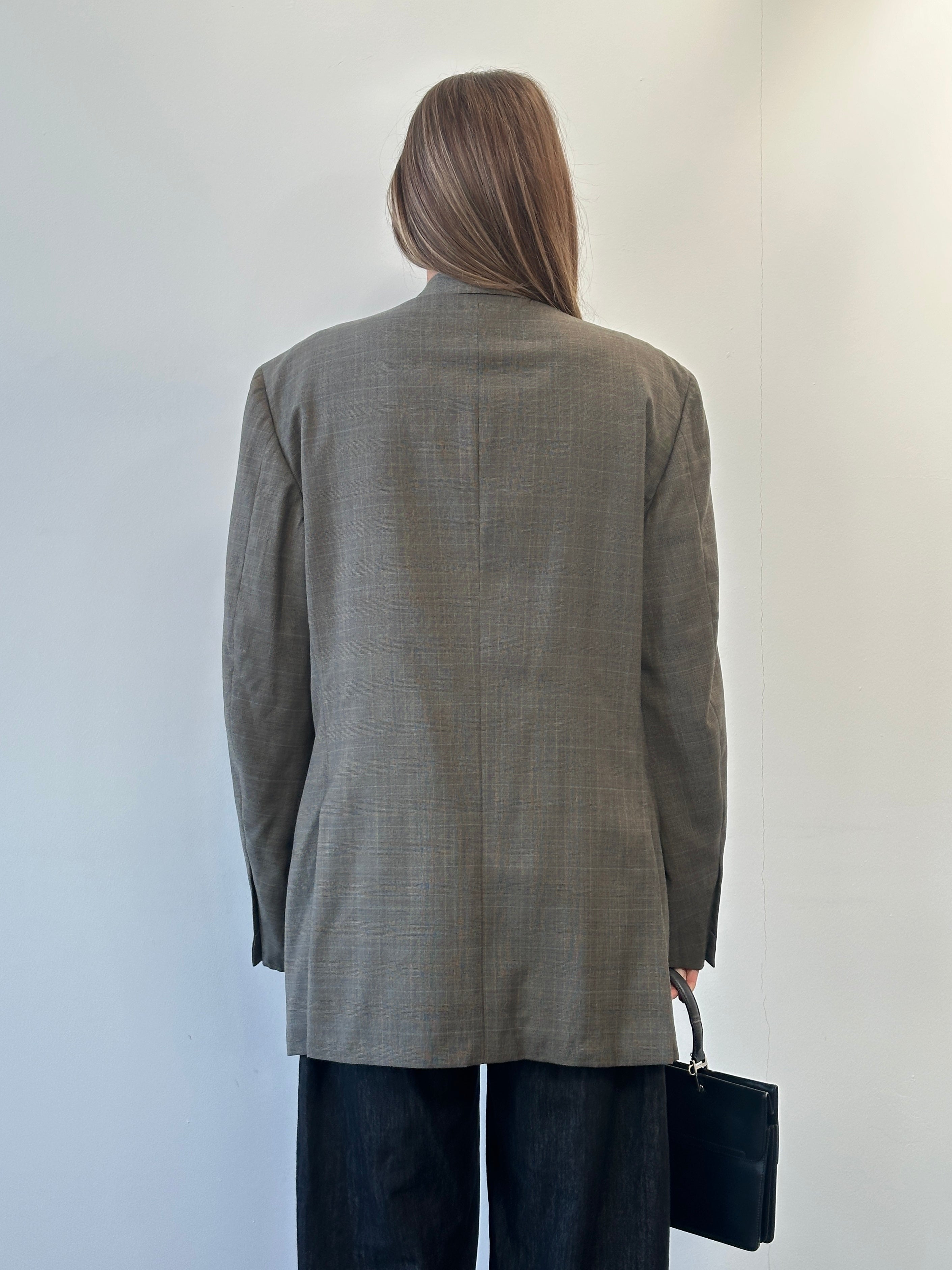 Ralph Lauren Polo 1980s double-breasted pure wool blazer in size 44L/XXL, with classic fit and navy blue color.