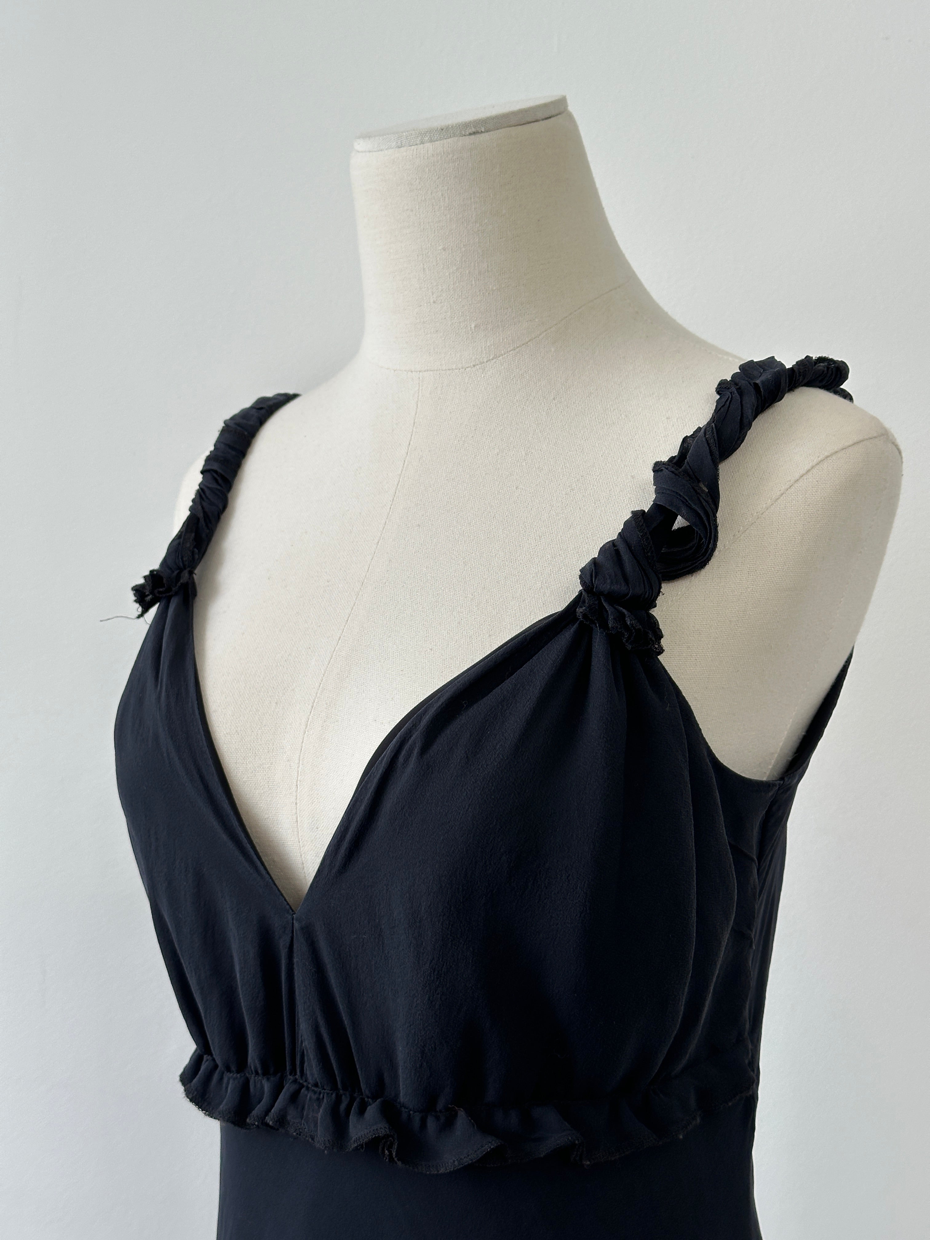 Vintage 2000s Pure Silk V Neck Layered Midi Dress - M