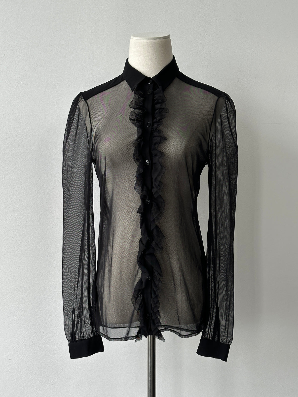 Vintage 2000s Sheer Ruffle Shirt - S