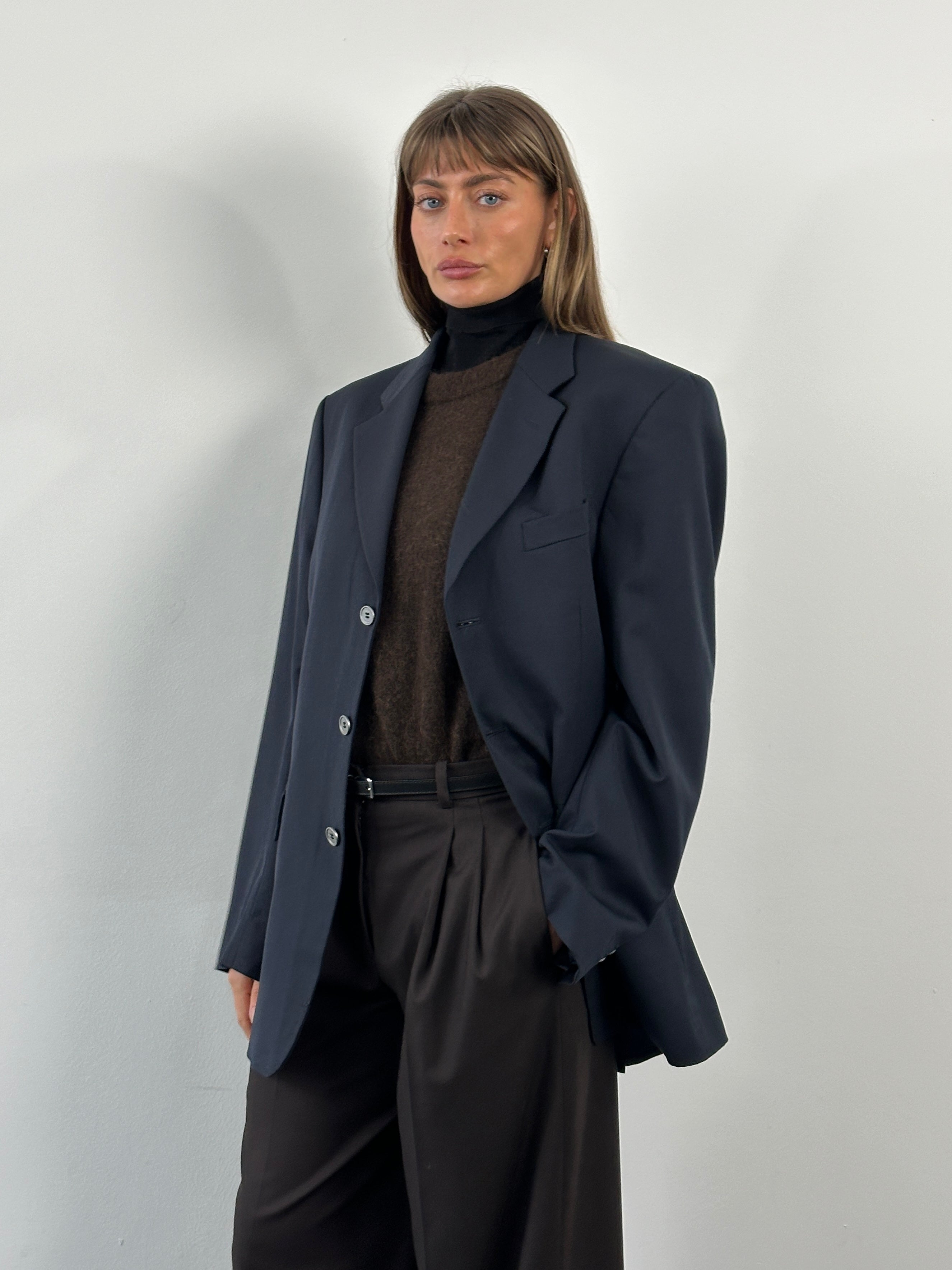 Yves Saint Laurent men's blazer, 1990s pure wool bespoke button blazer in size 42R/XL, tailored and stylish.