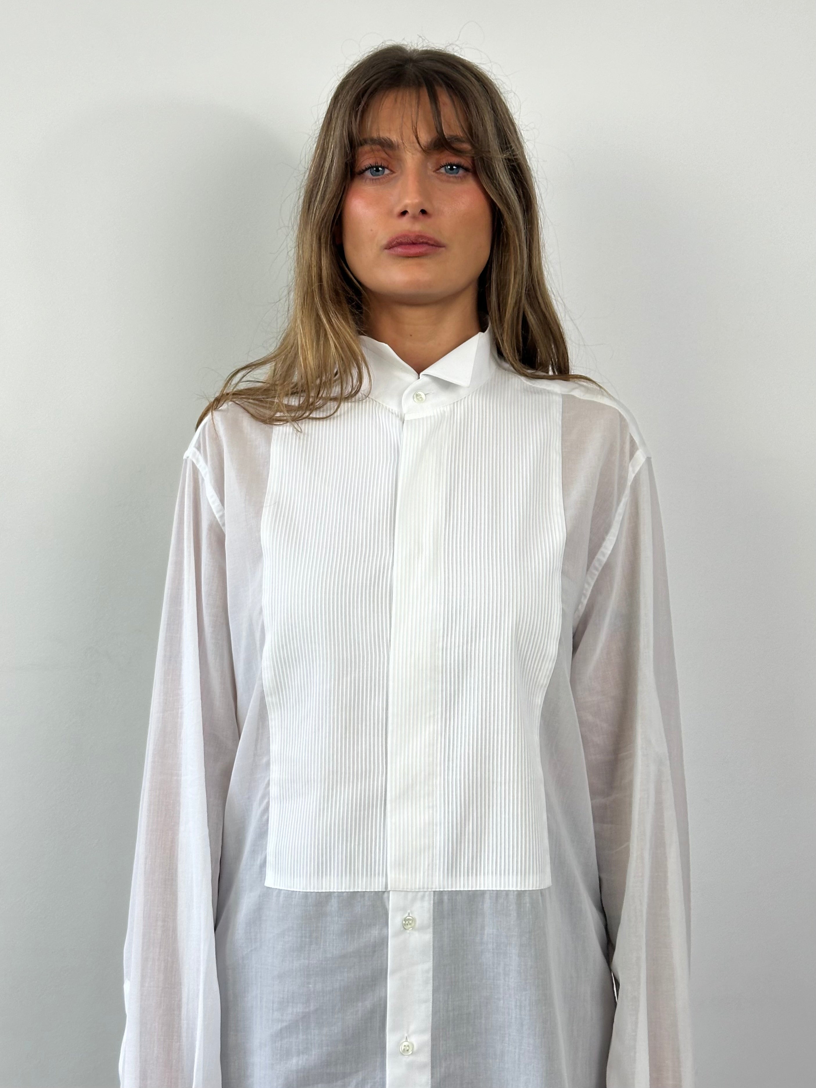 Pal Zileri XL sheer wing collar dress shirt showing lightweight fabric and classic collar detail.