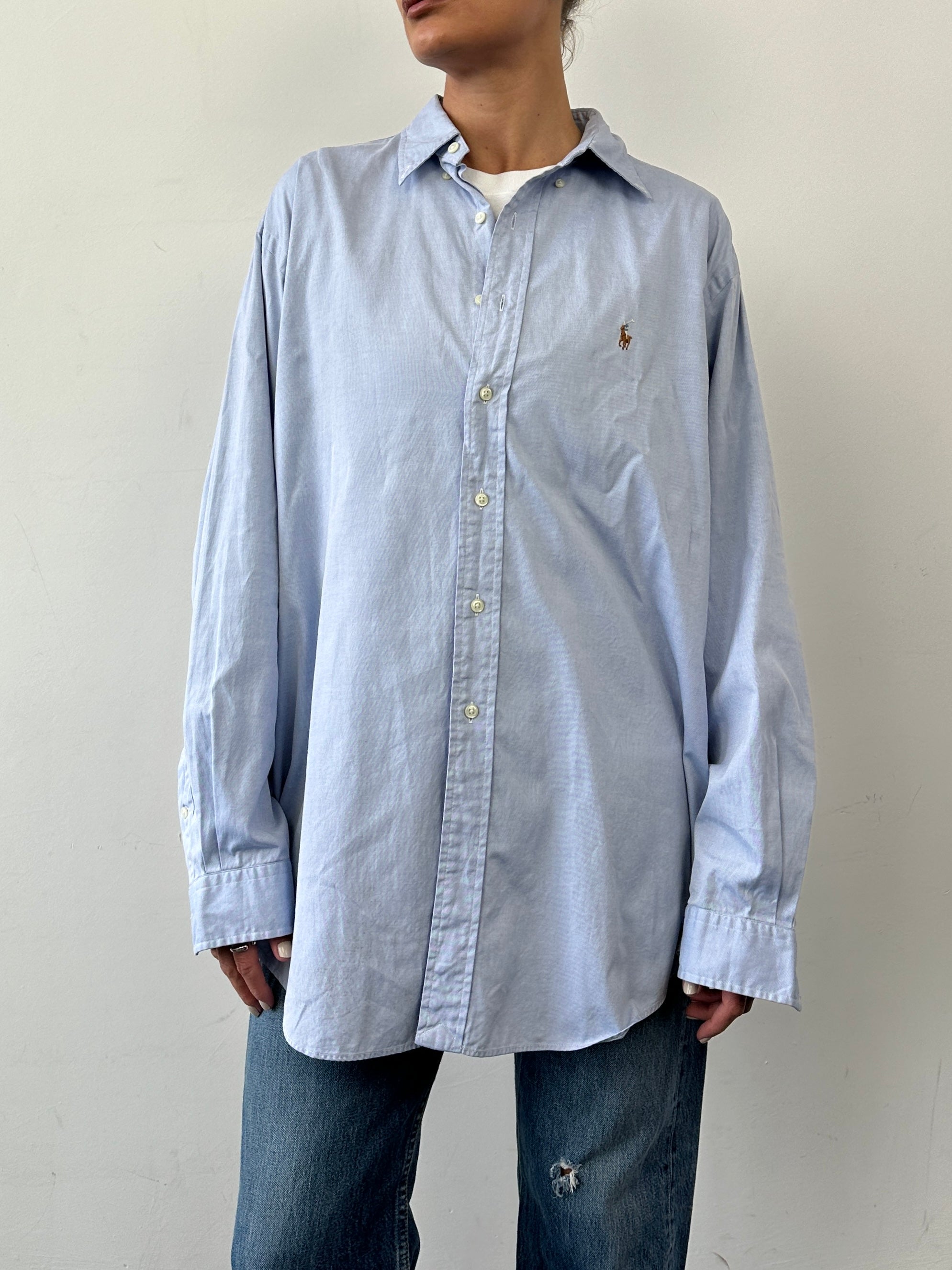 Ralph Lauren Pure Cotton Logo Shirt in XXL, white cotton shirt with Ralph Lauren logo, button-down style, long sleeves, classic fit.