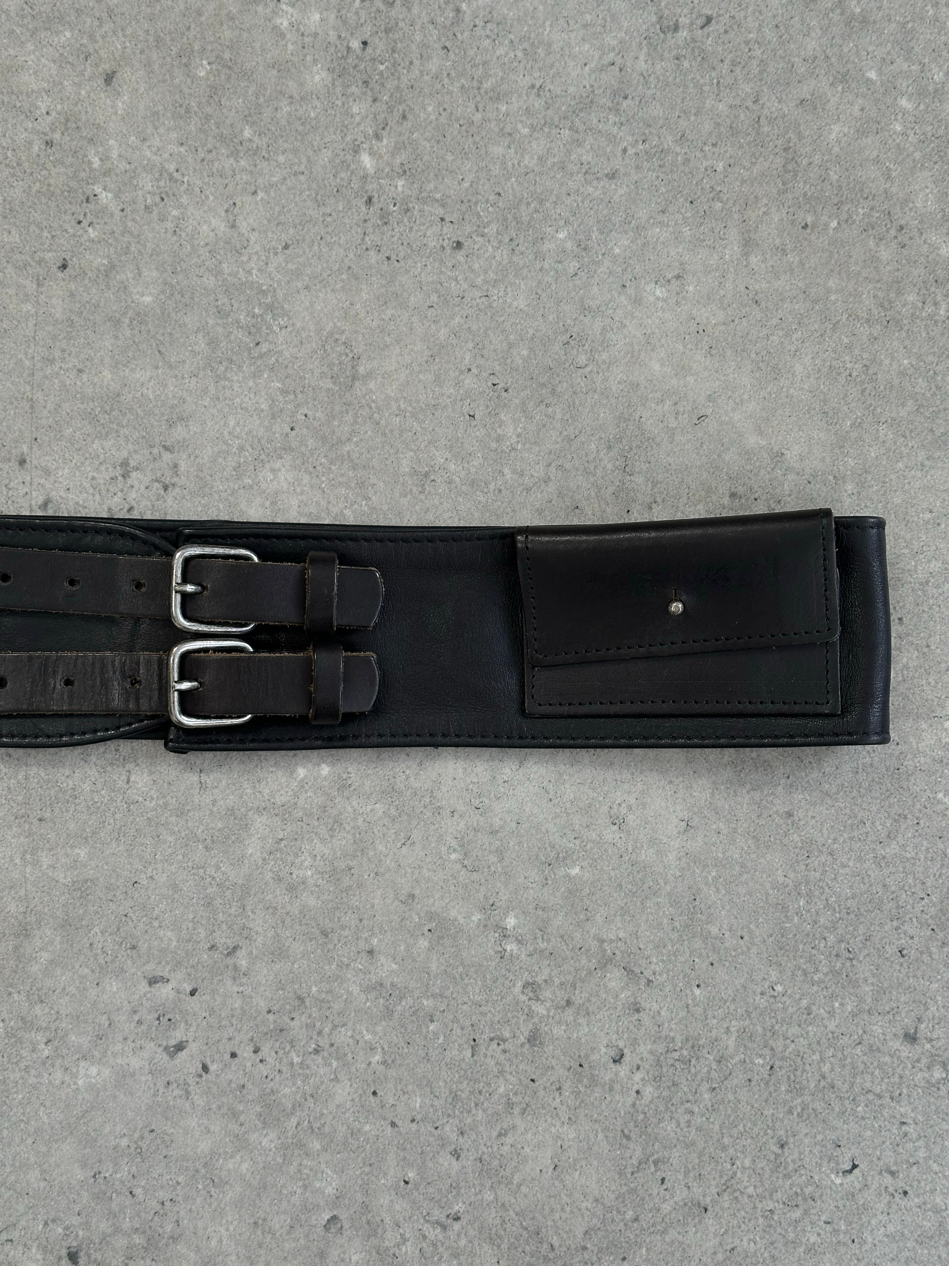 Vintage 1990s Leather Double Zip Belt Bag - W30-34