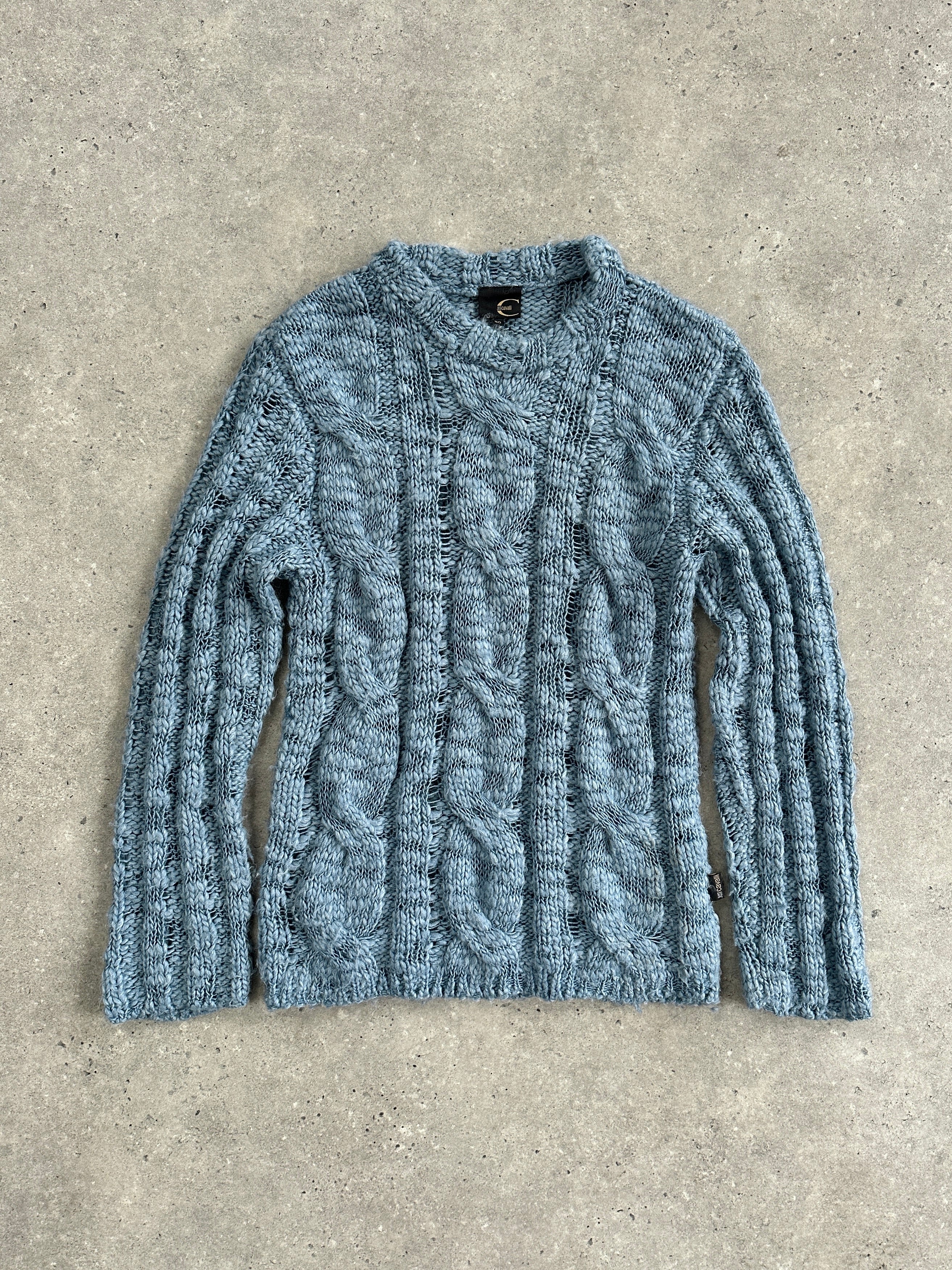 Roberto Cavalli Just Cavalli 00s wool knitted jumper in black, featuring a cozy, textured design, displayed on a neutral background.