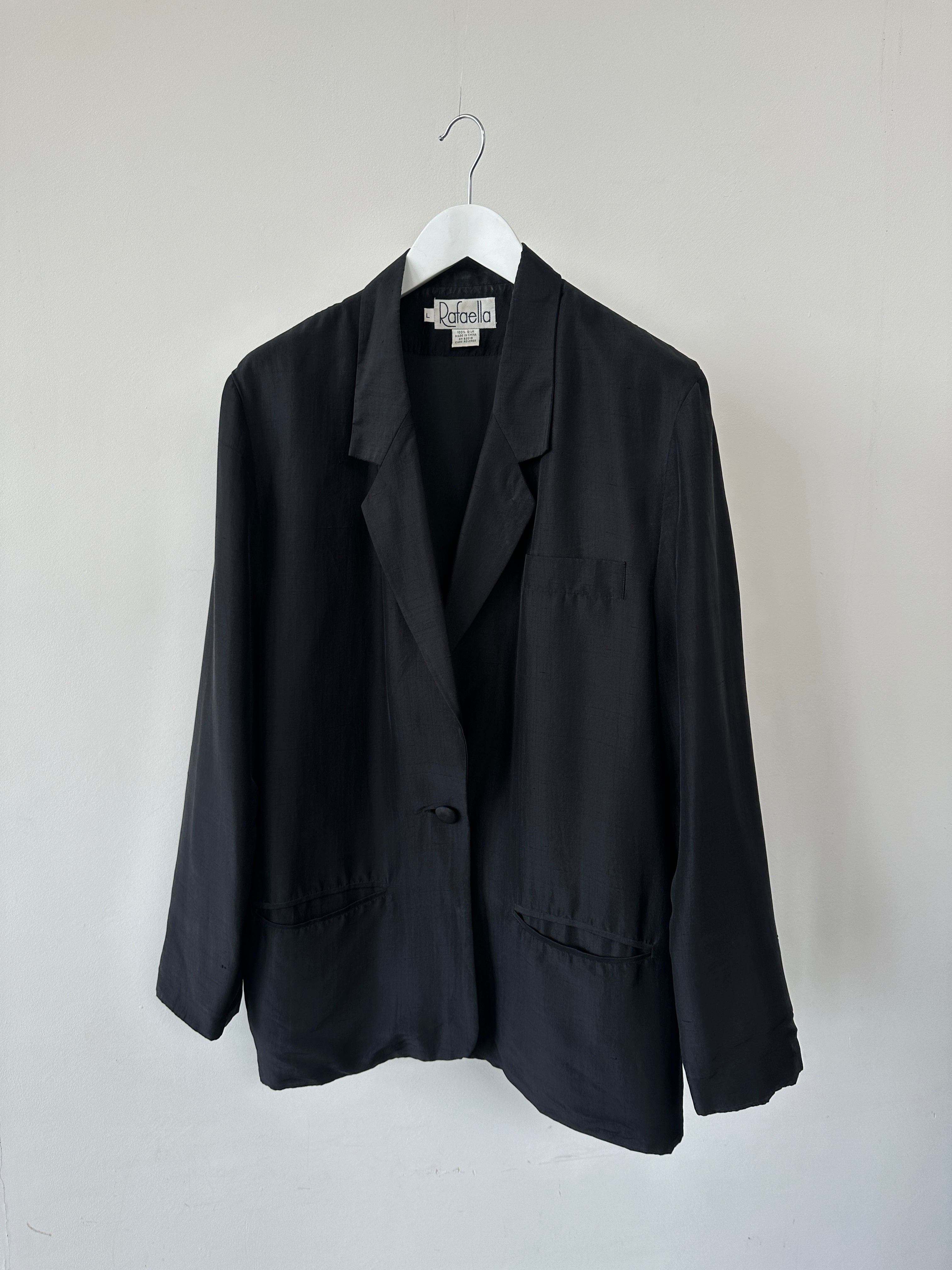 Vintage pure silk lightweight single-breasted blazer in size L, stylish vintage blazer with tailored fit and classic design.
