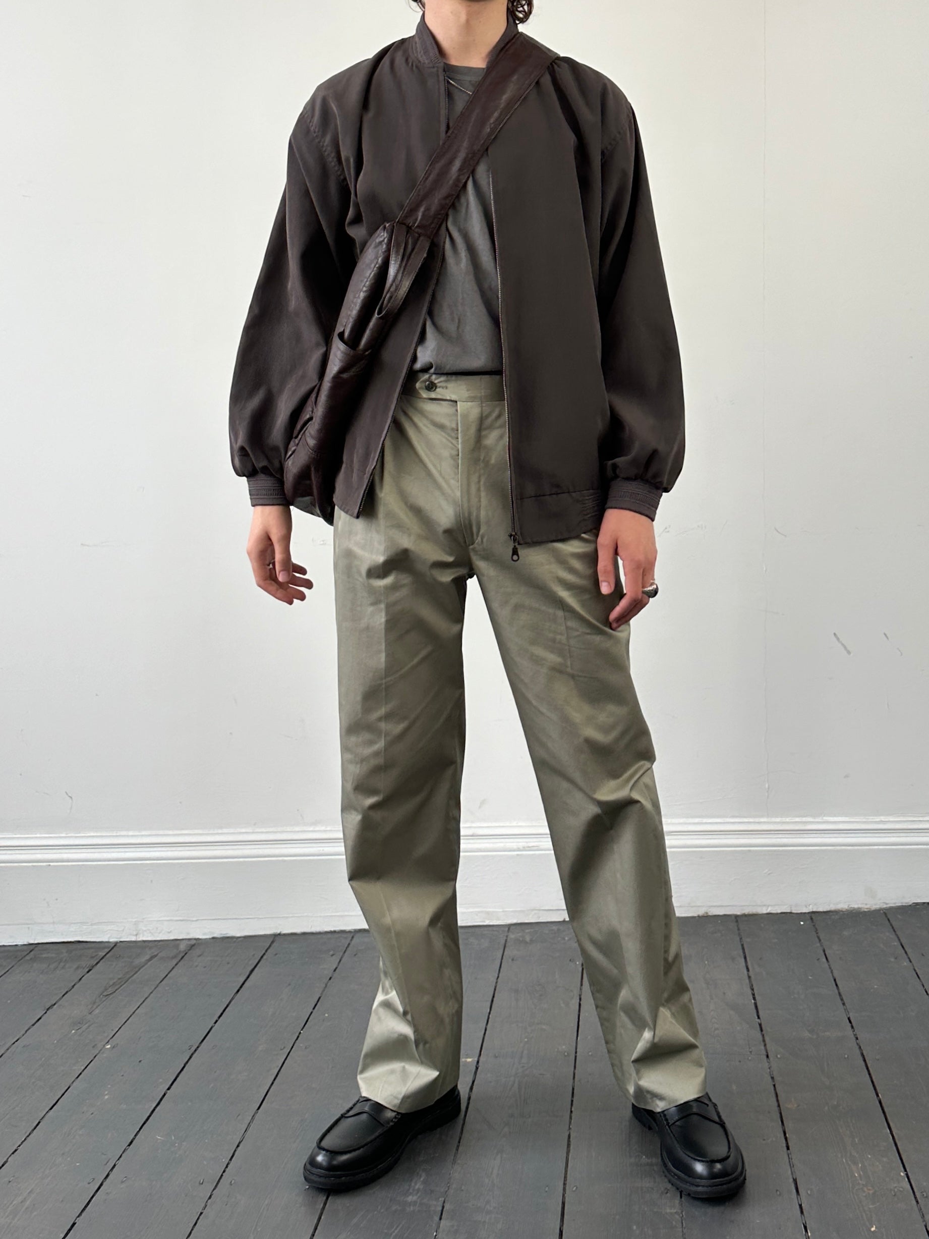Italian Vintage pure cotton straight leg trousers in size W30, with classic style and neutral color, displayed flat.