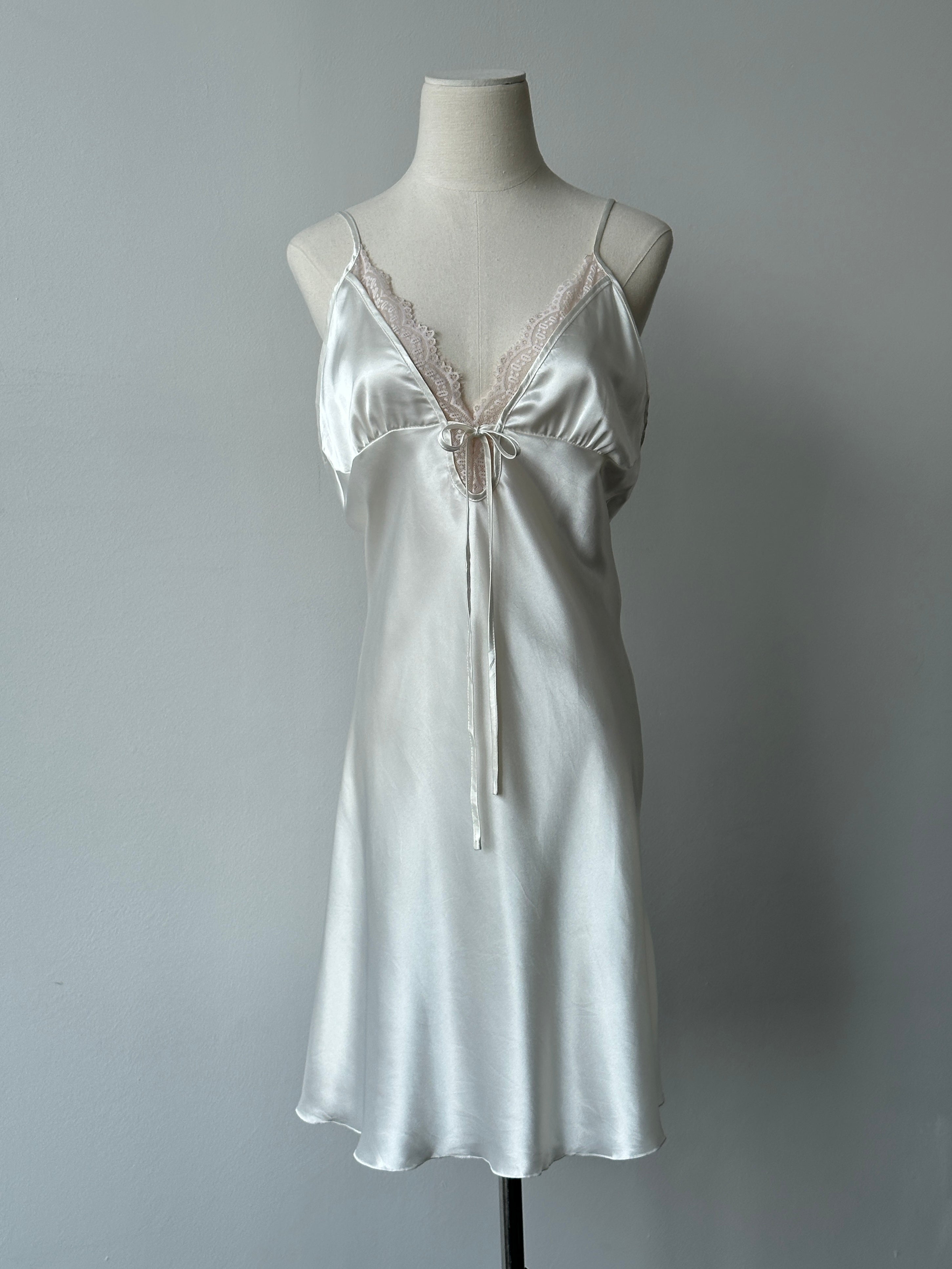 Vintage 2000s Satin Lace Midi Slip Dress - L