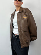 Vintage Embroidery Aviator Leather Bomber Jacket - M/L - SYLK