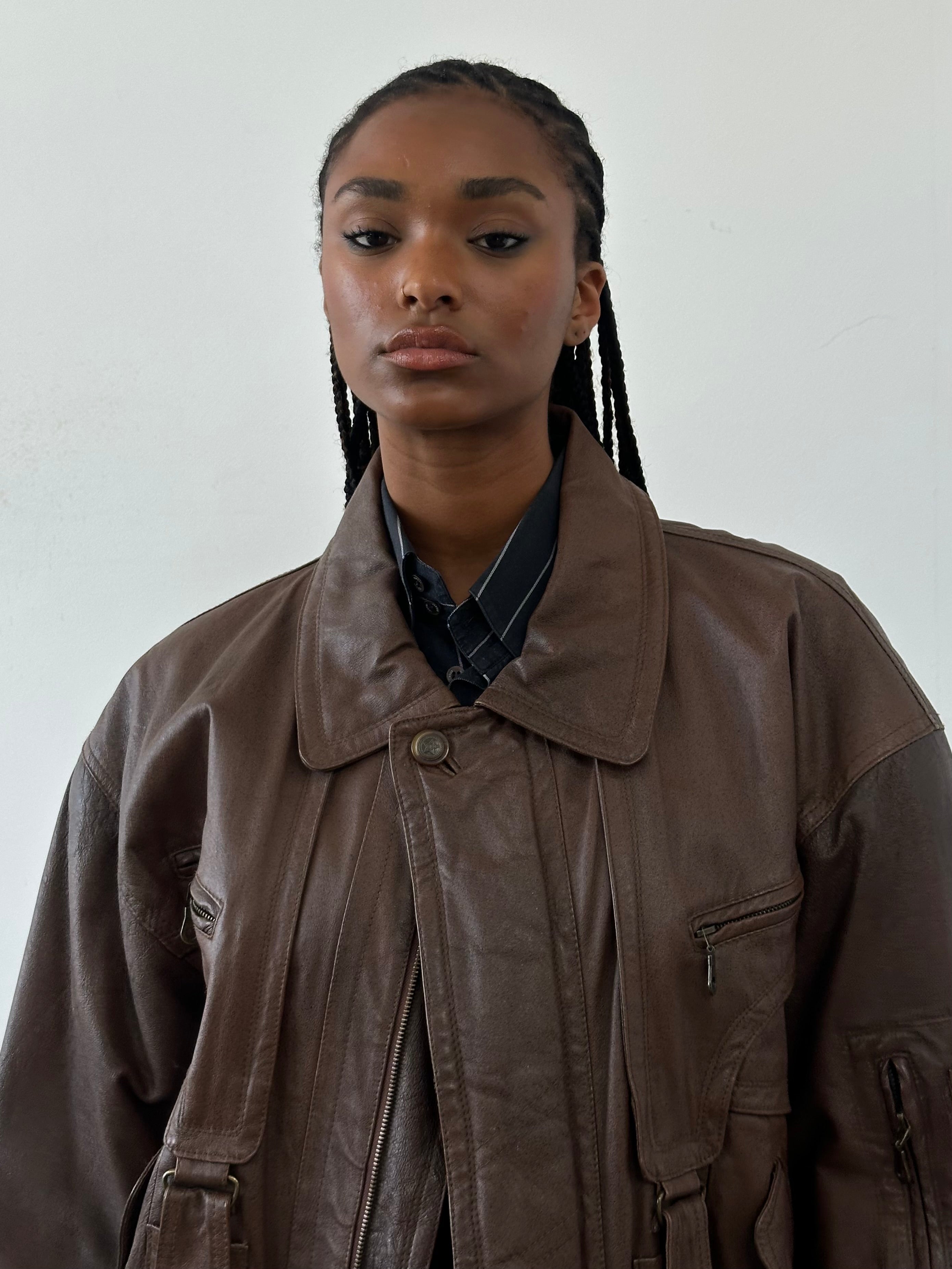 ジャケット・アウター 1980s Euro Vintage Brown Leather Jacket Vintage 1980s Leather Bomber Jacket - L/XL | SYLK