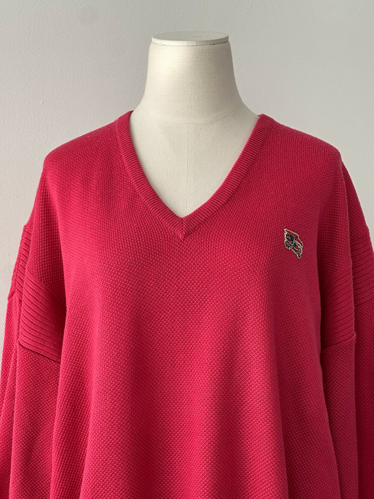 Burberry 1980s V Neck Logo Knit Jumper - L
