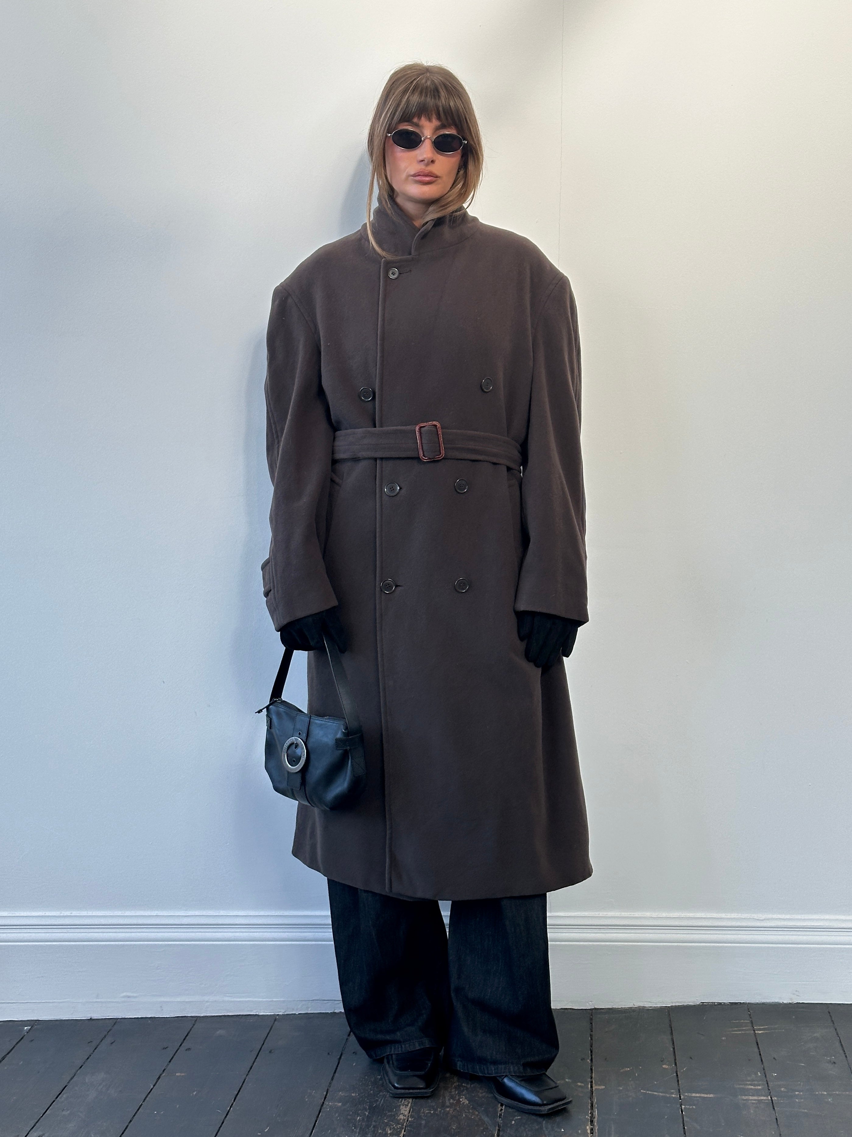 St Michael Italian 1990s wool belted coat in XXL, featuring a classic design with a tailored fit and stylish belt detail.