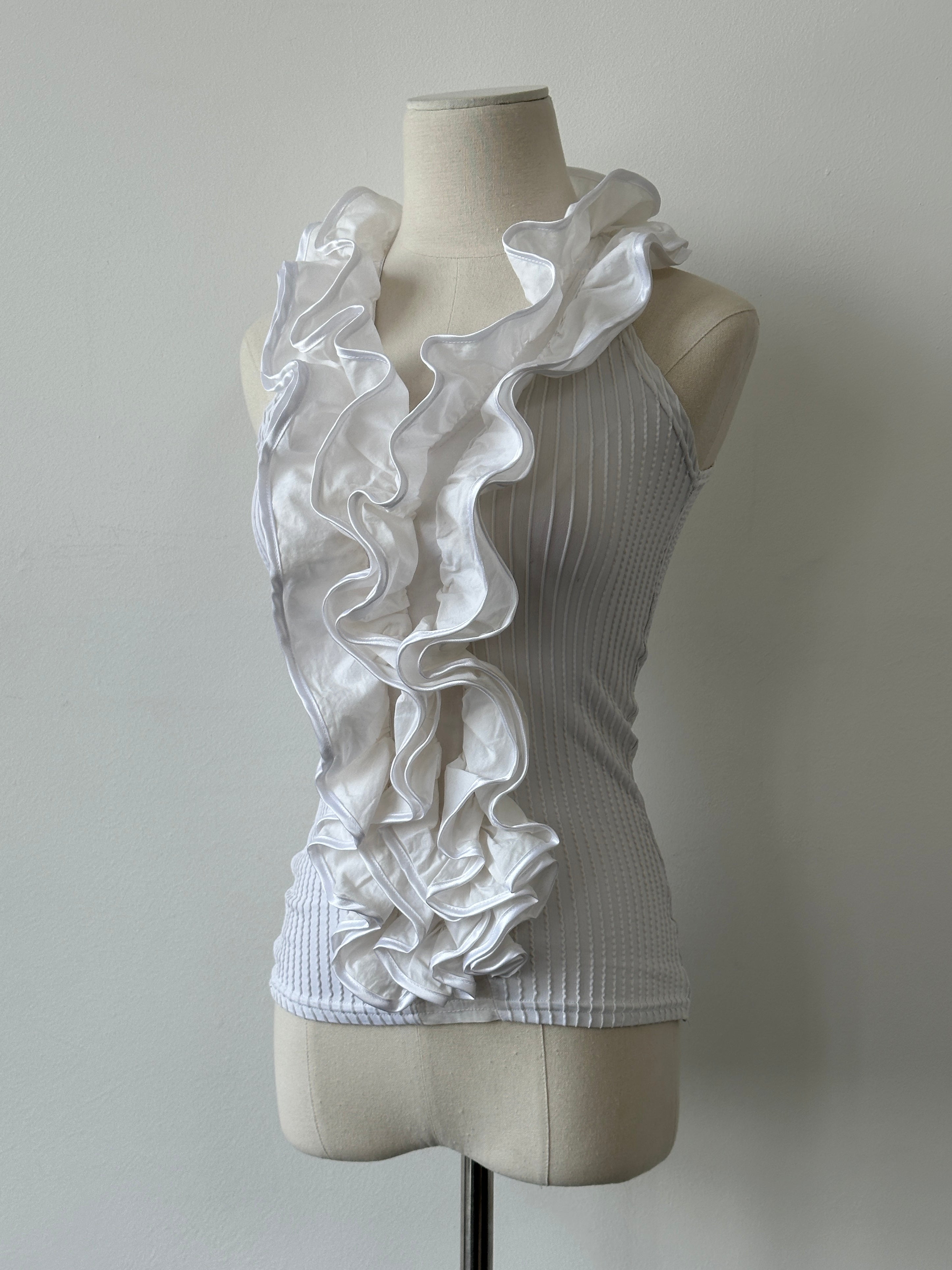 Italian Vintage 1990s Ruffle Vest Top - S