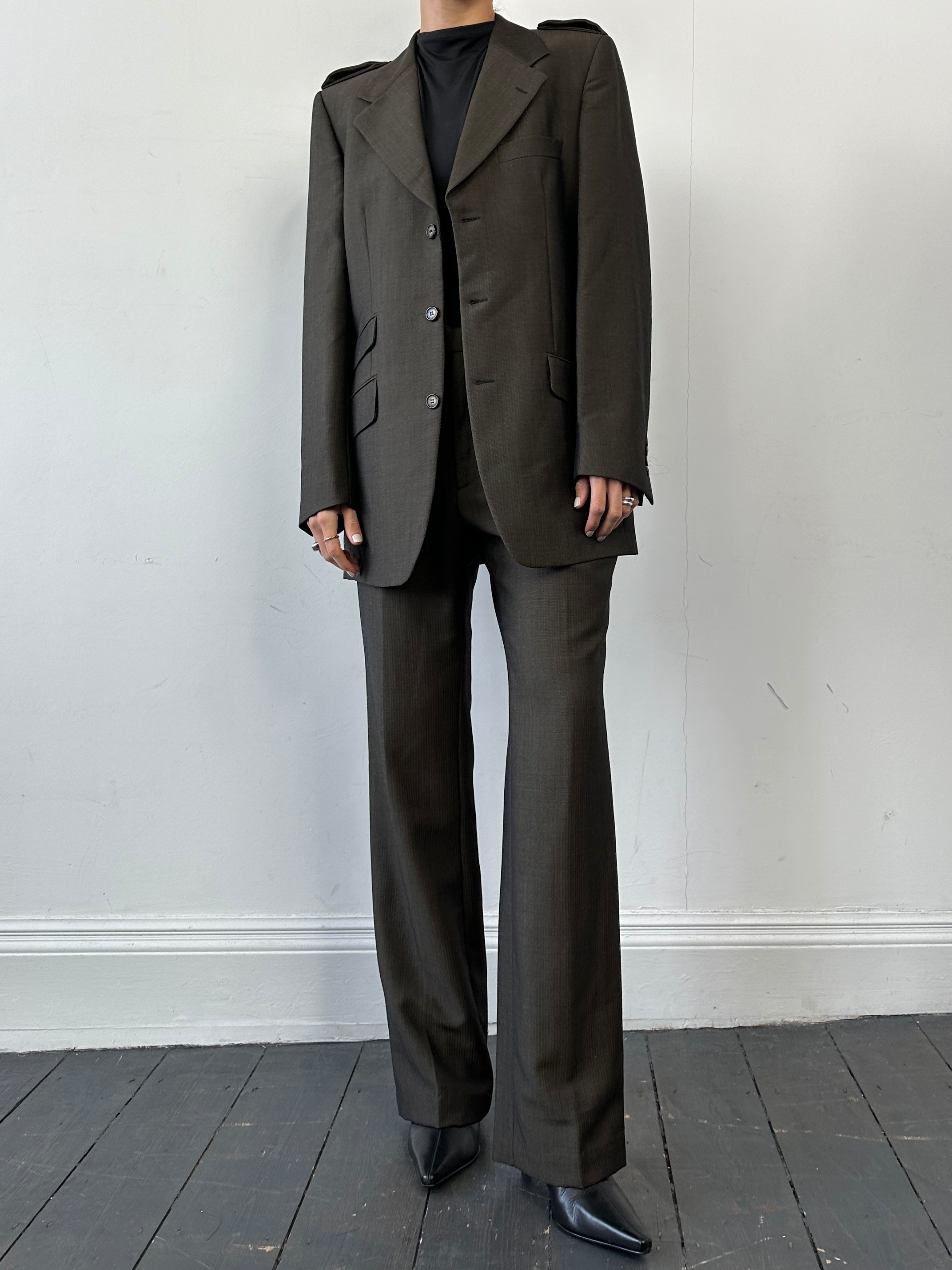 Gucci wool mohair single-breasted jumpsuit in size 40L/W30, tailored fit with classic lapel and sleek design.